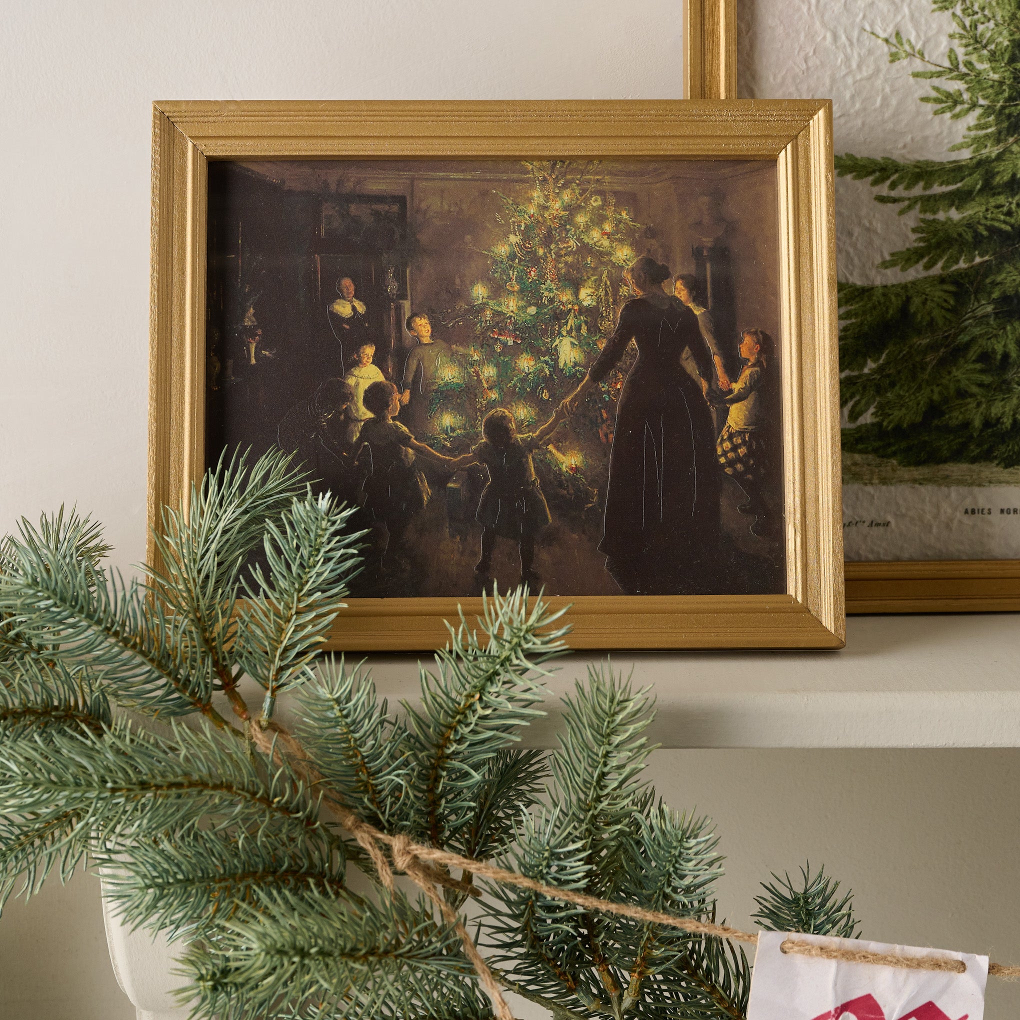 Silent Night Vintage Framed Print shown on mantel