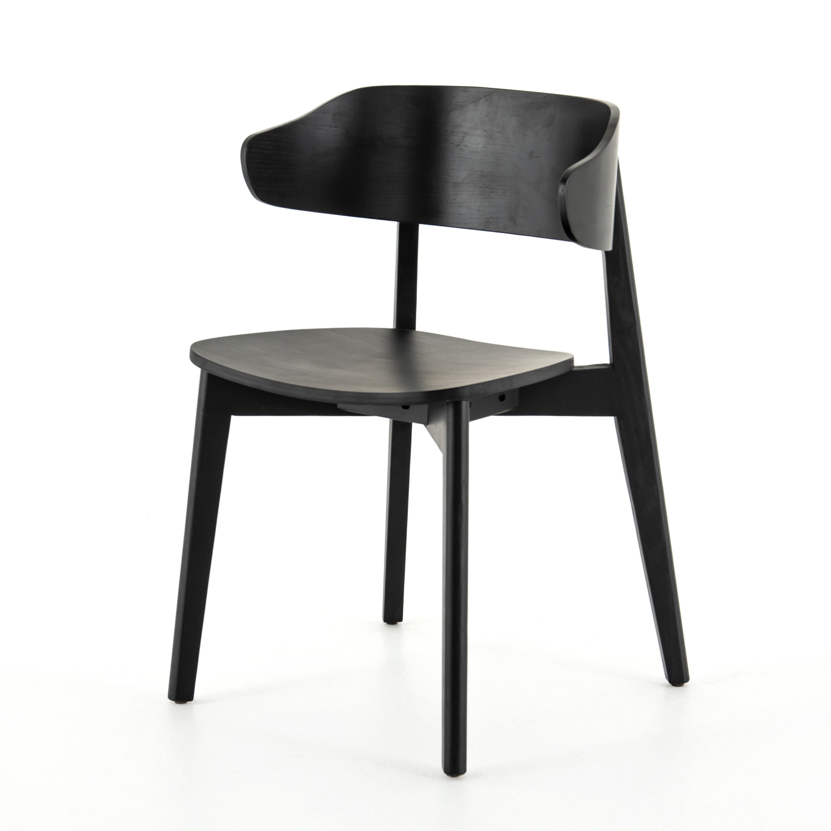 modern black wood curved back dining chair