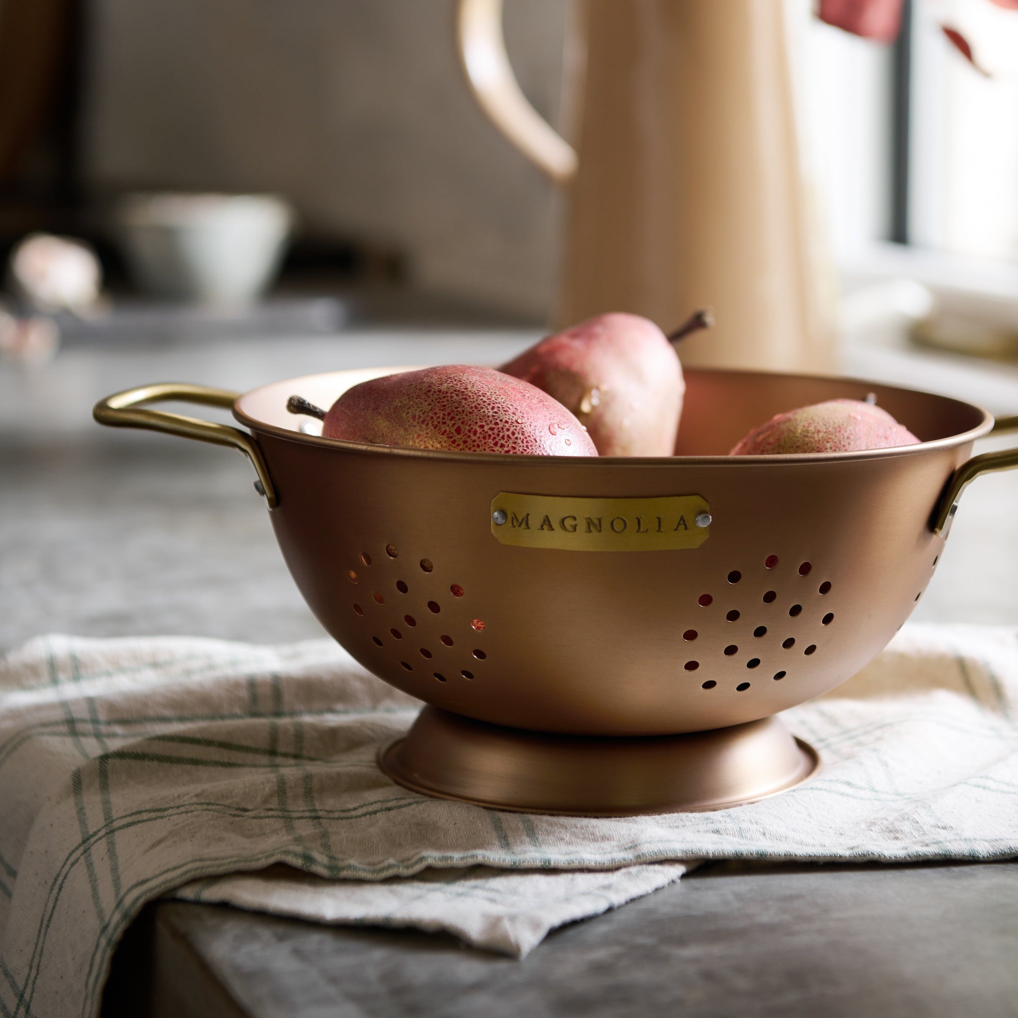 Magnolia three quart Copper and Brass Colander