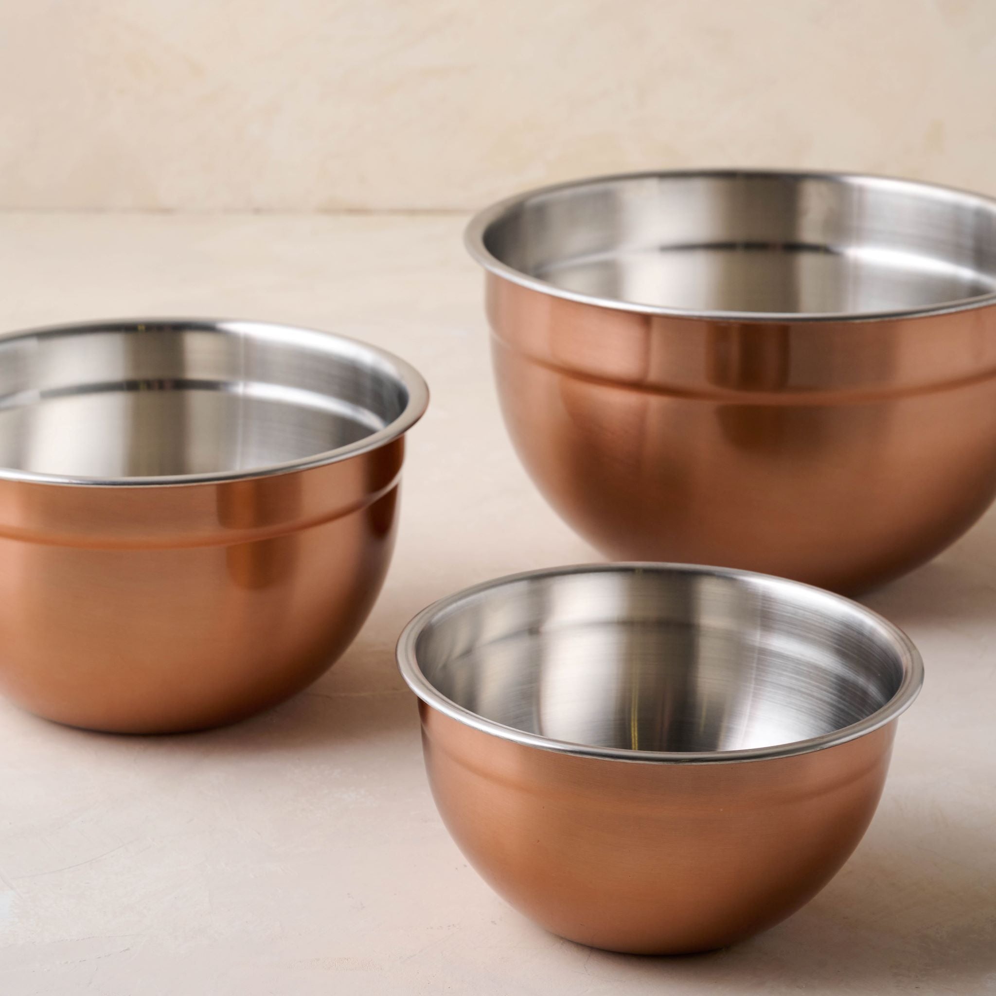 Magnolia Set of Three Copper Mixing Bowls On sale for $36.00, discounted from $60.00