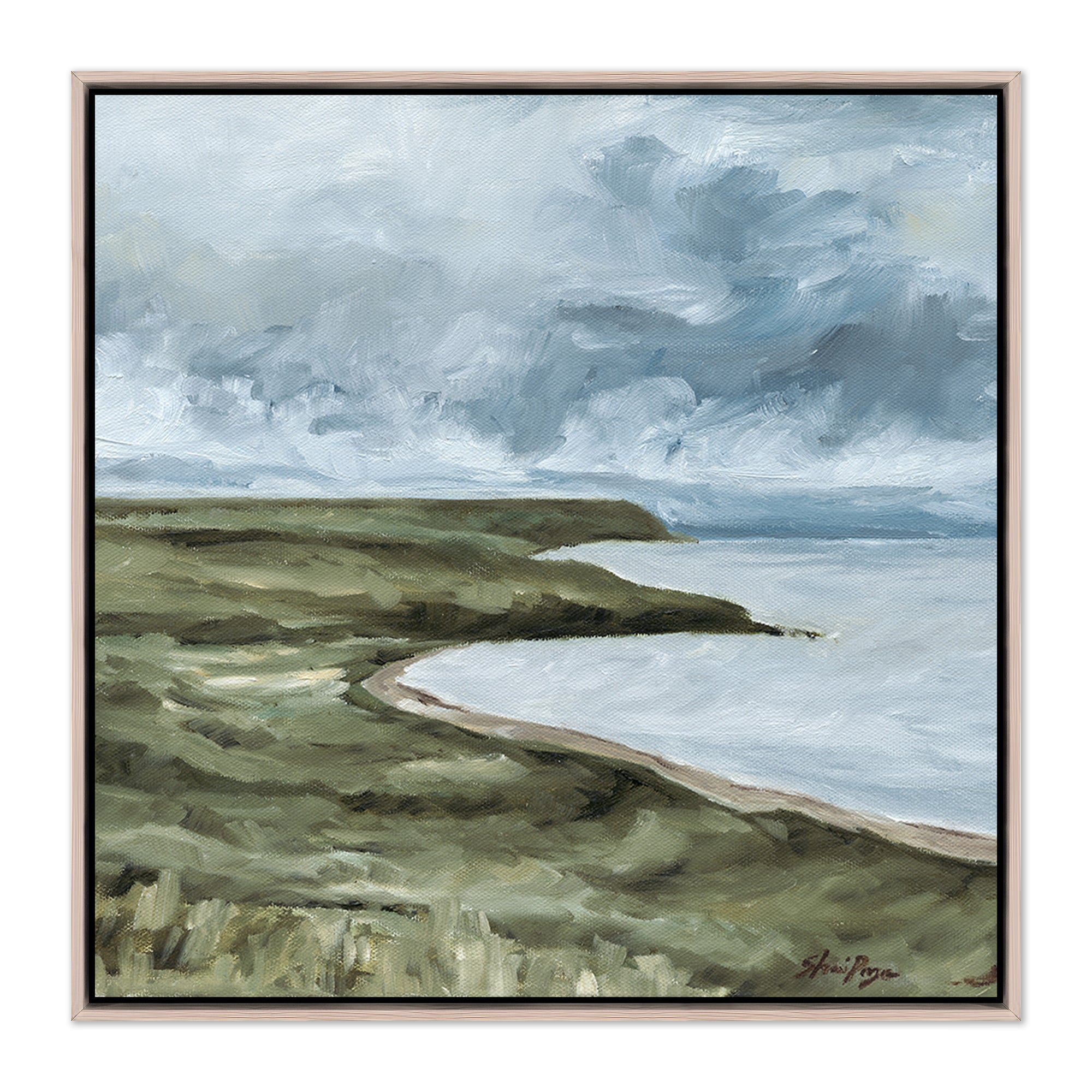 Framed wall art called Stormy Seaside by Shaina Page