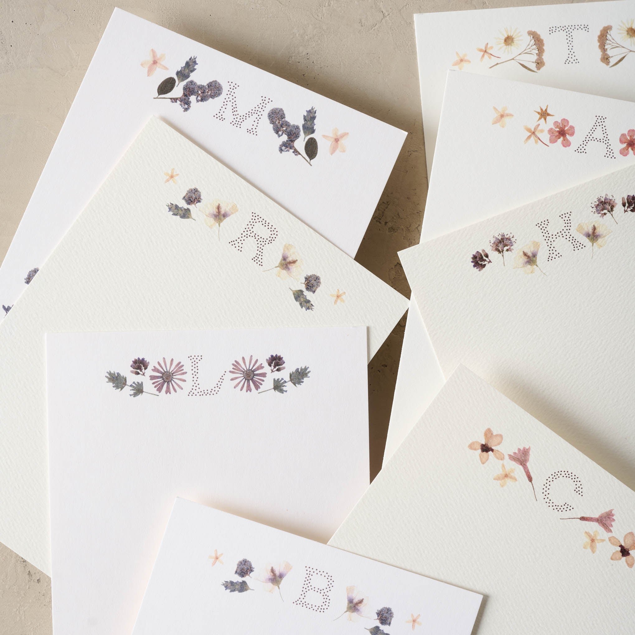 Pressed Floral Initial Card Set $24.00