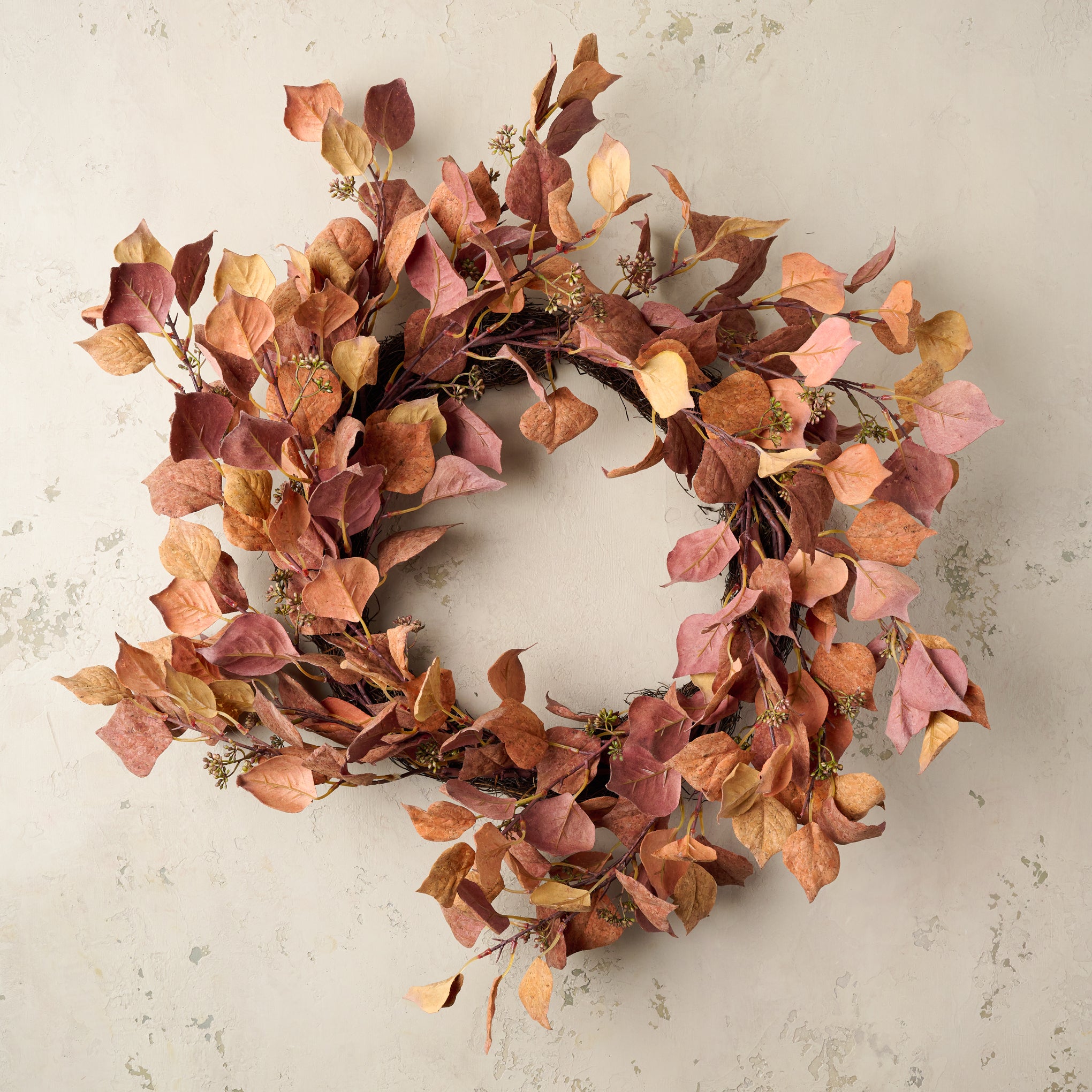 Mustard and Orange Silver Dollar Eucalyptus Wreath On sale for $44.80, discounted from $64.00