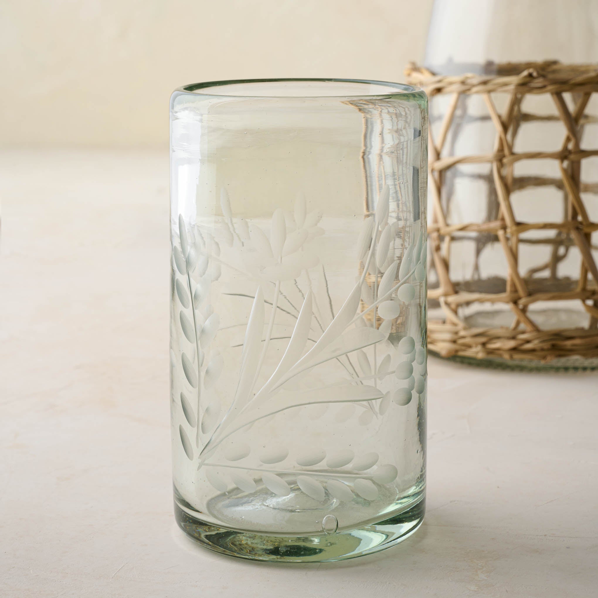 Magnolia Floral Etched Glass Short Items range from $20.00 to $26.00