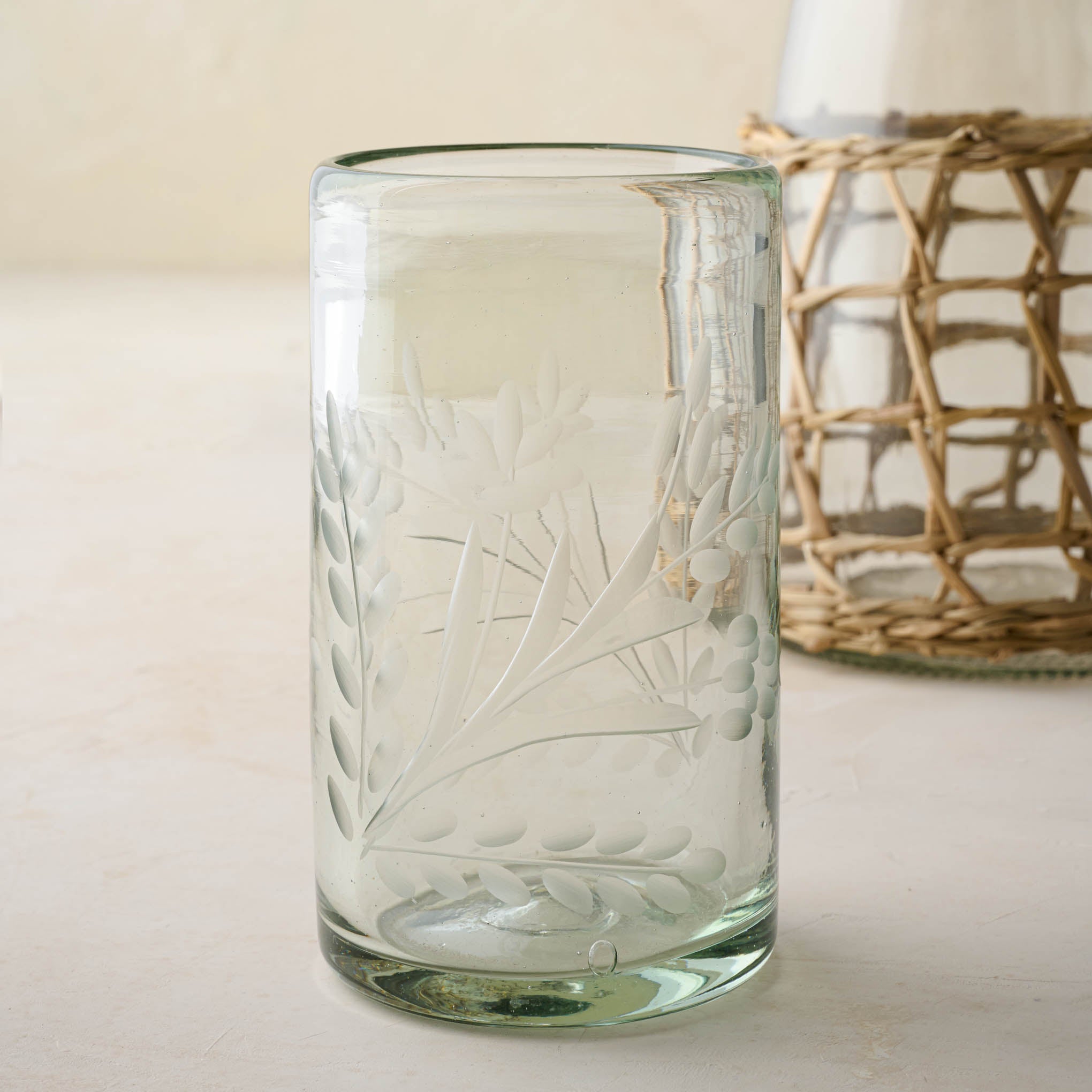 Magnolia Floral Etched Glass Short