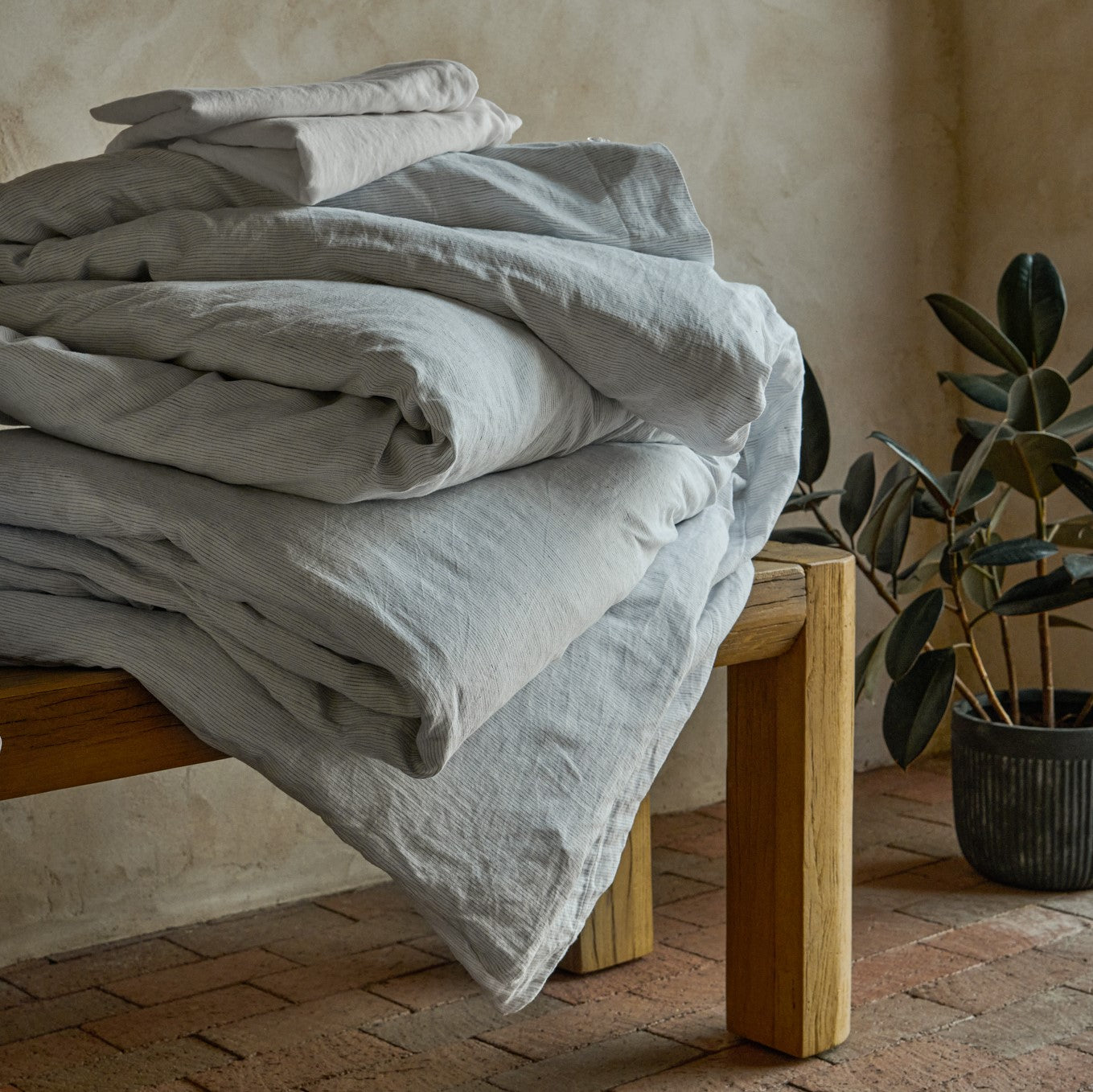 Shadow Grey + Antique White Stripe Linen Cotton Duvet - Magnolia