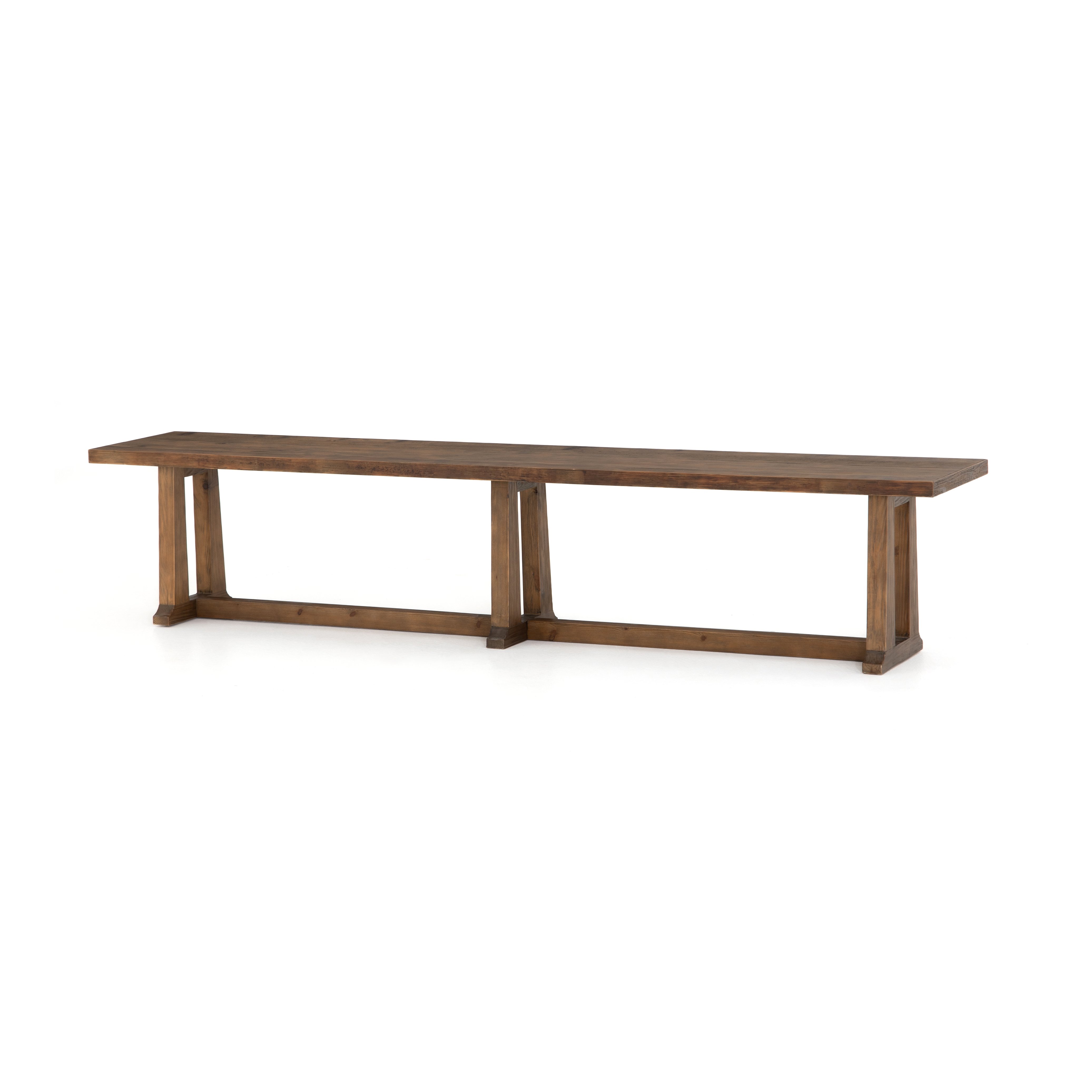 walnut stained wooden dining bench with trestle base$949.00