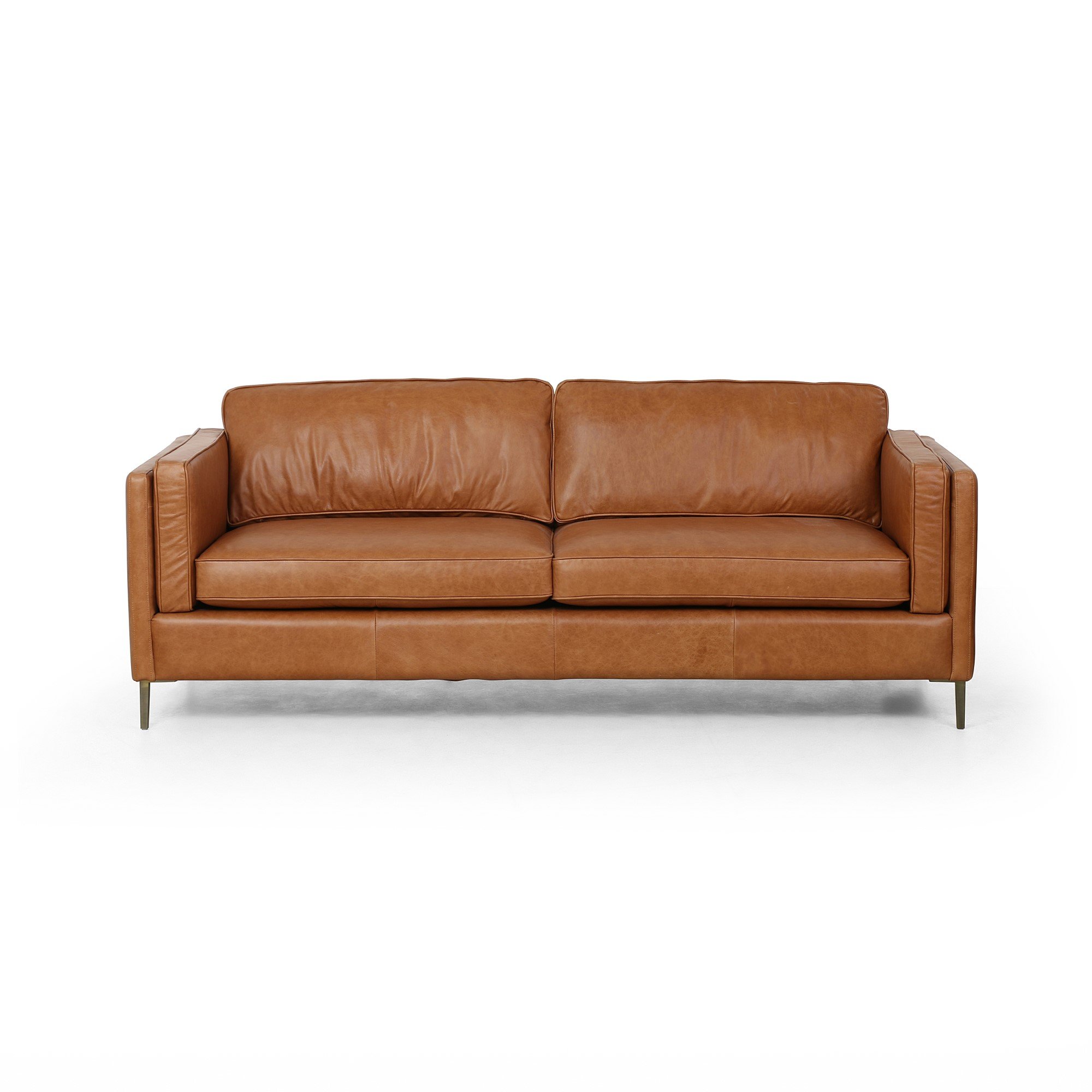 modern saddle brown leather sofa with metal legs