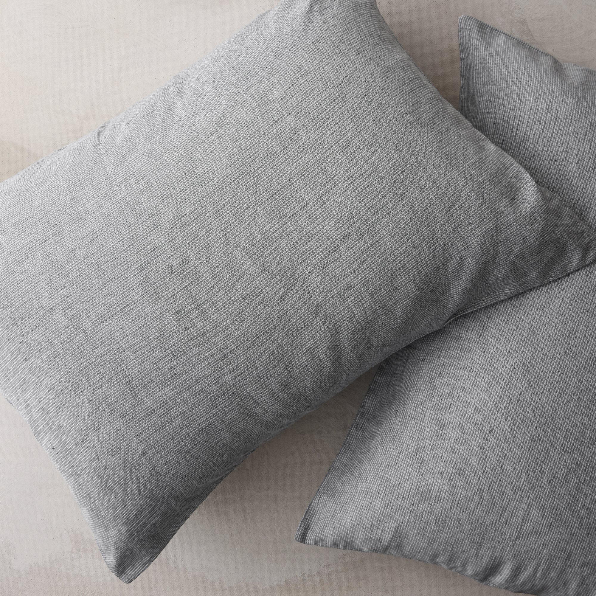 Linen Lumbar Pillow - Charcoal Stripe