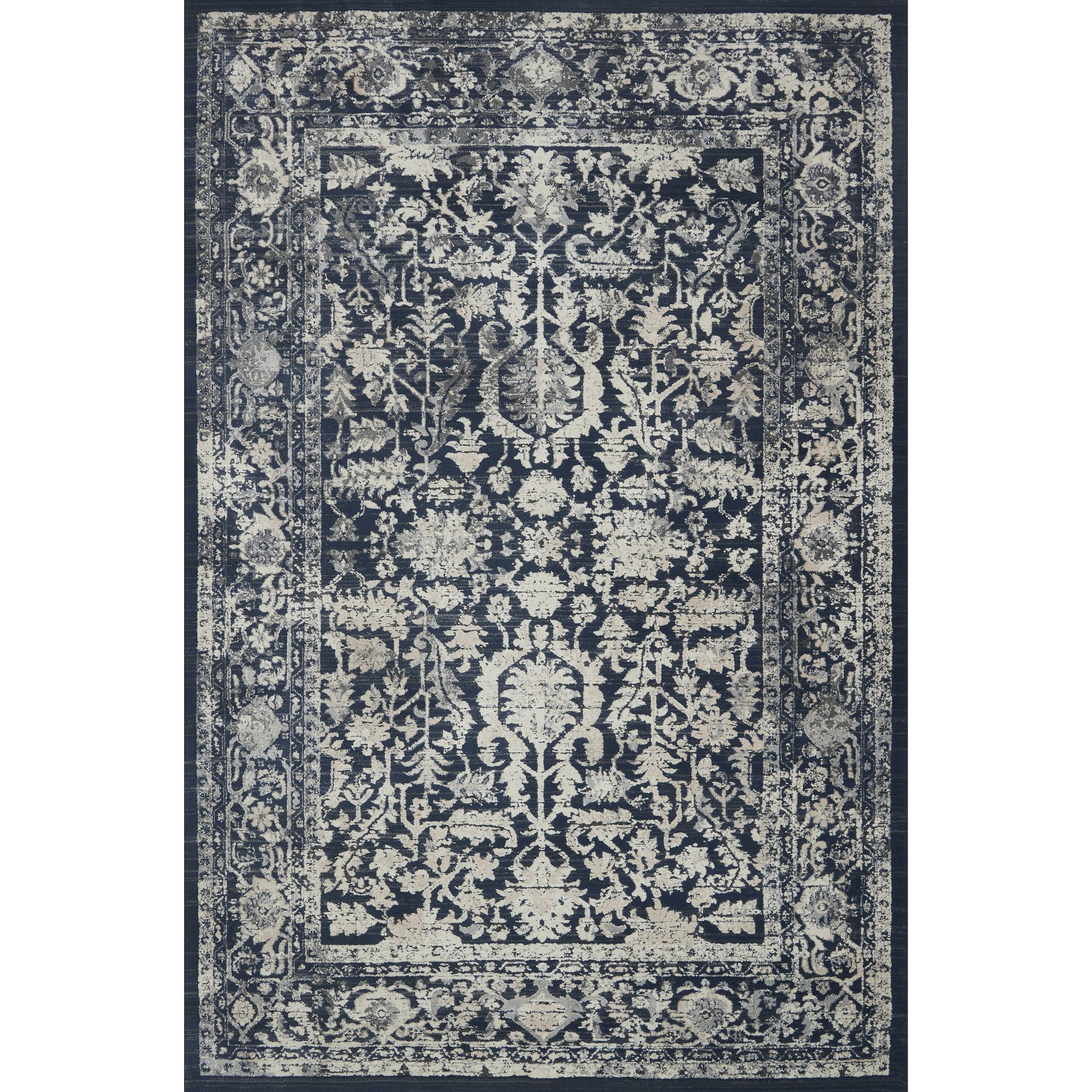 dark indigo traditional rug with white floral detail Items range from $129.00 to $709.00