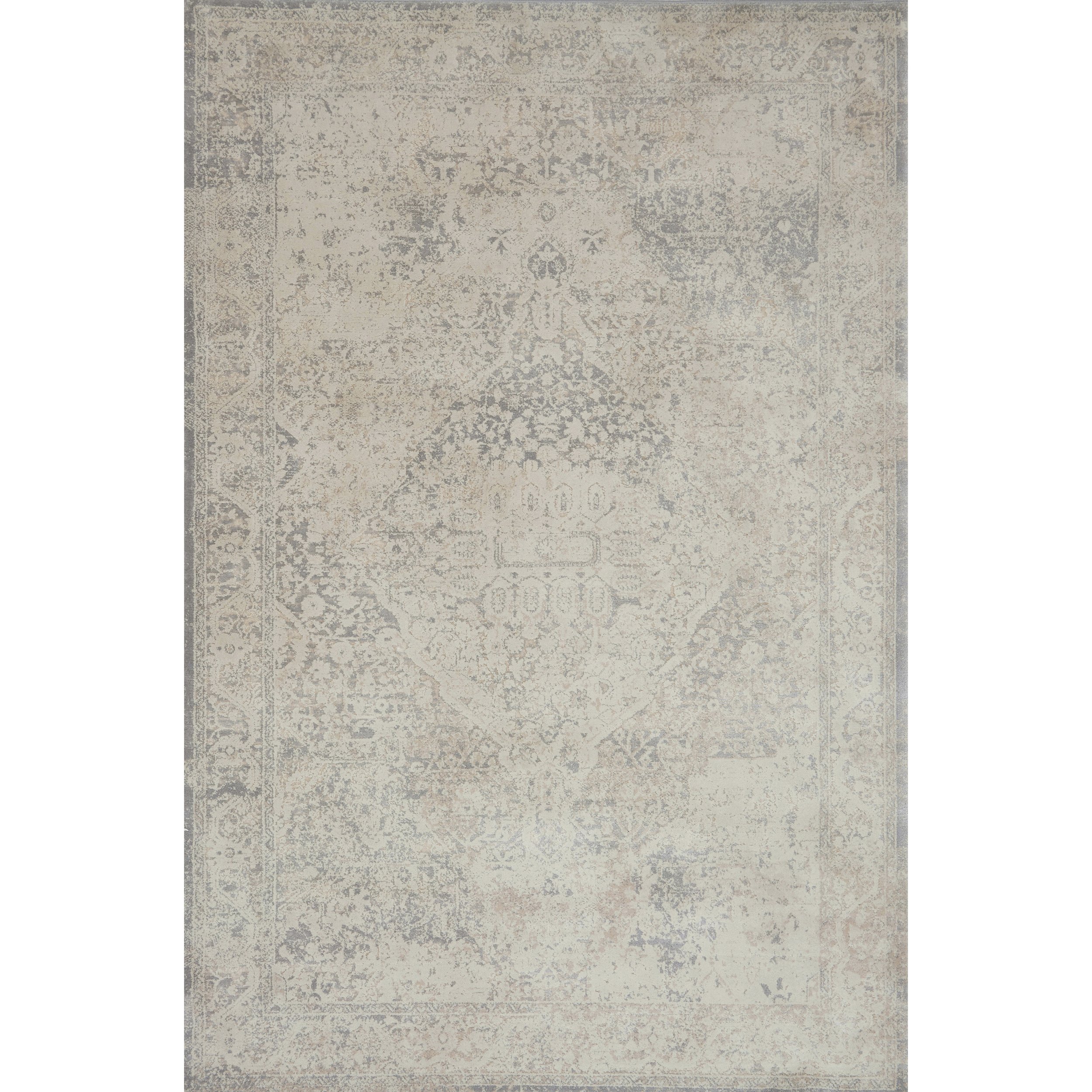 pale cream and grey distressed rug with faint floral detail