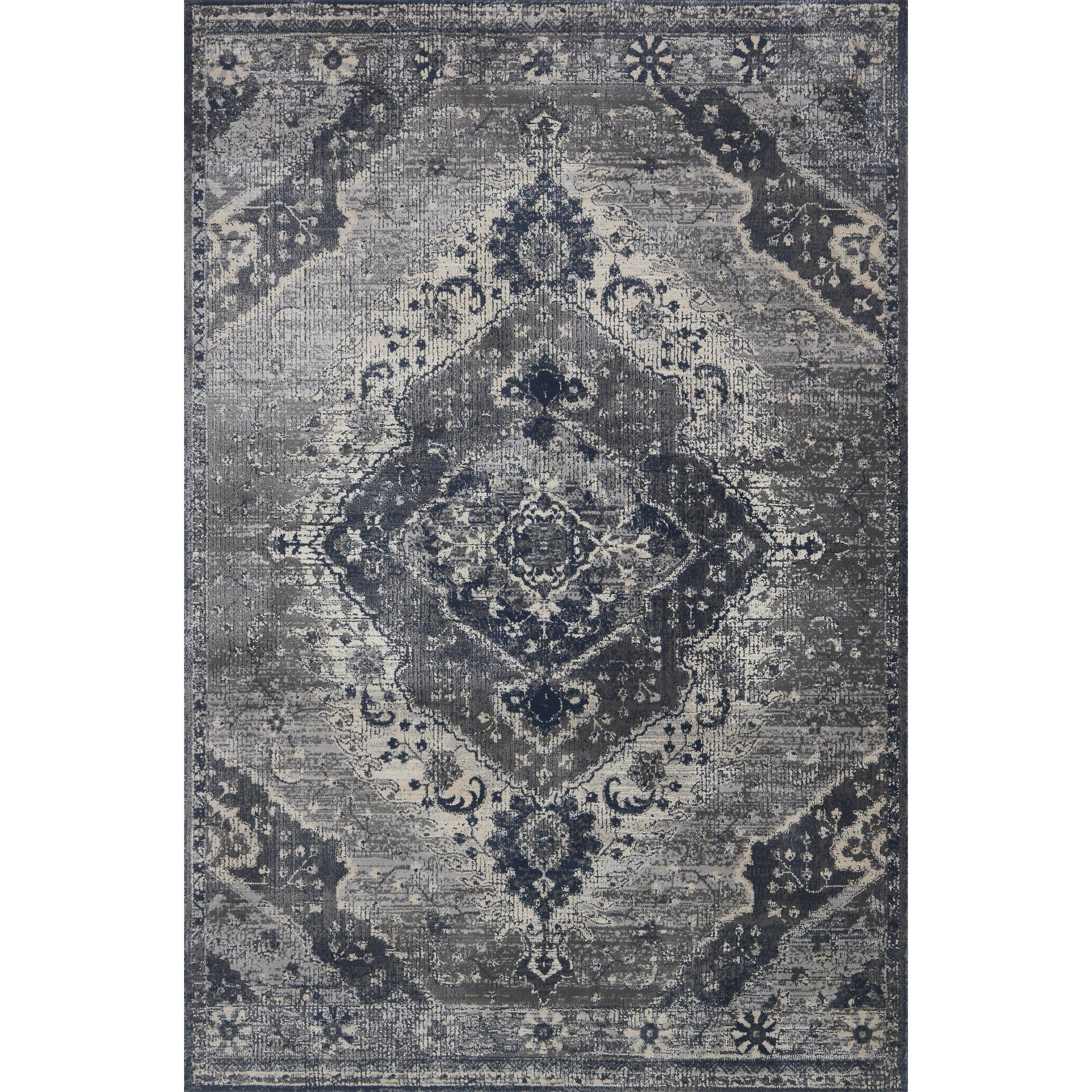 dark grey and silver rug with traditional pattern