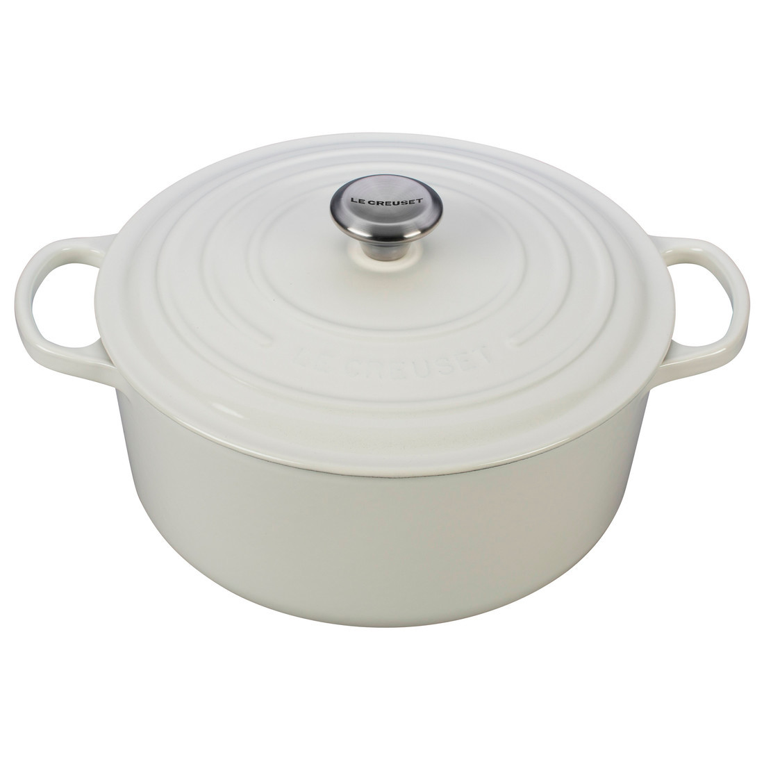 le creuset enameled cast iron dutch oven in white color