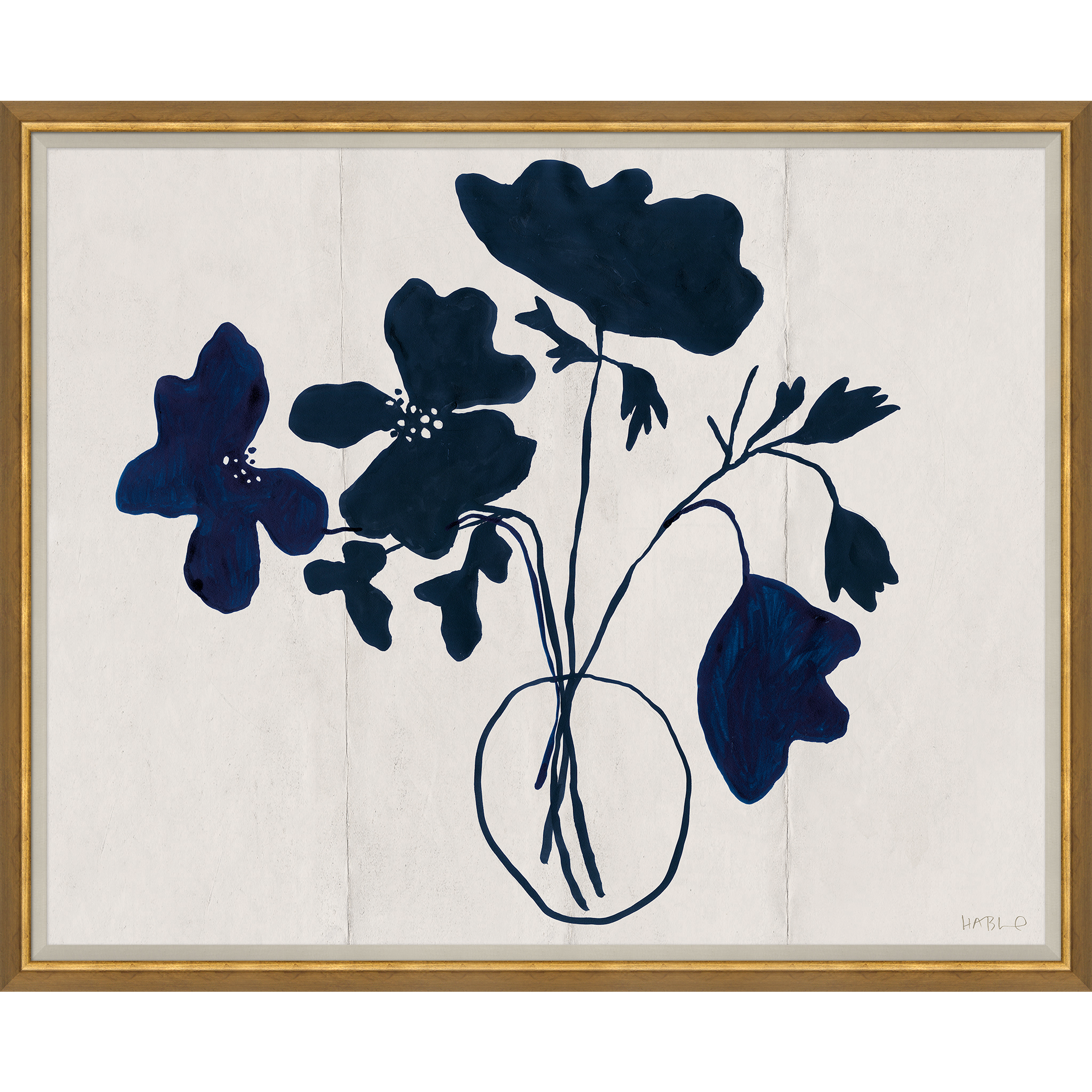 framed are abstract painting of a blue anenome flower $528.00