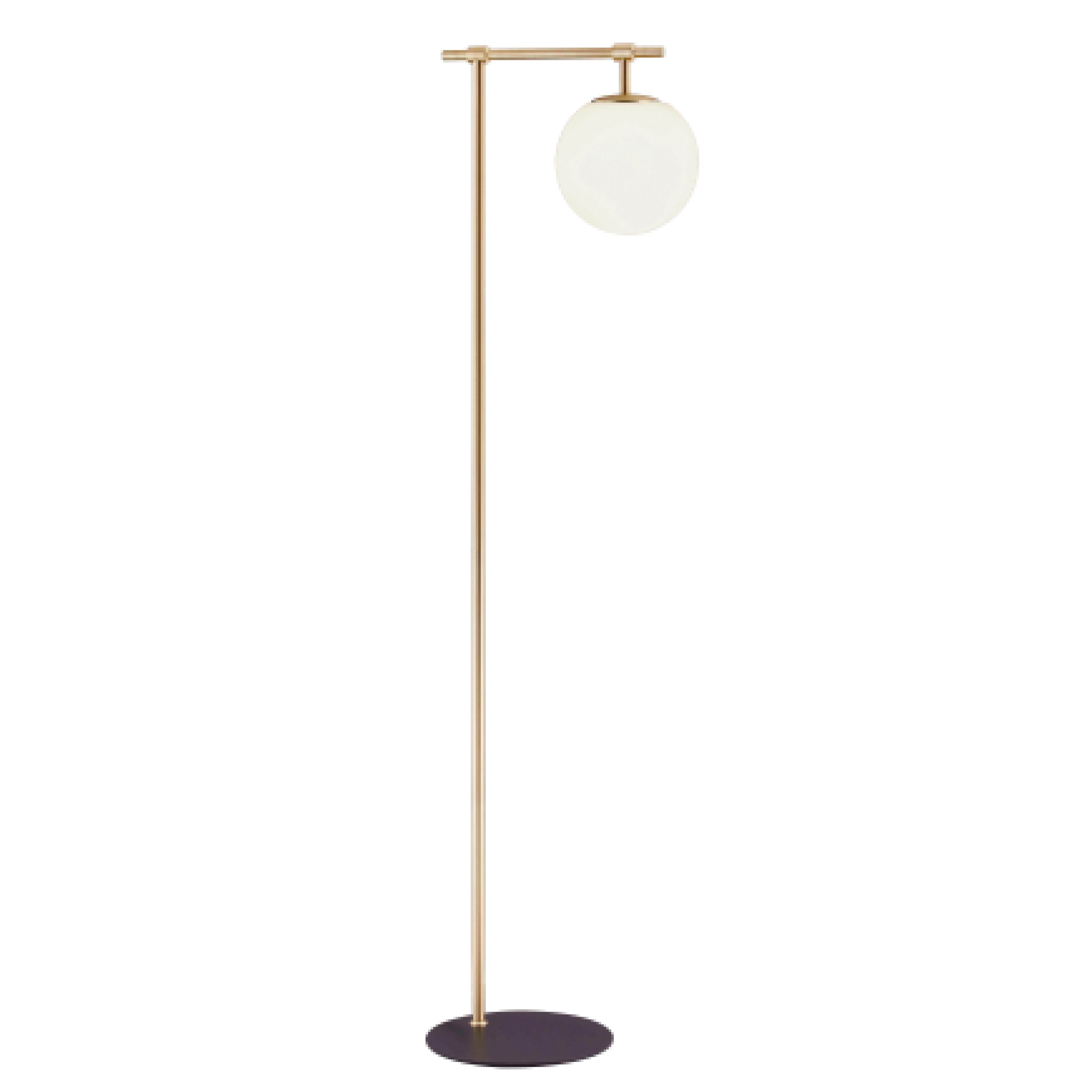 brass metal modern floor lamp with white globe shade