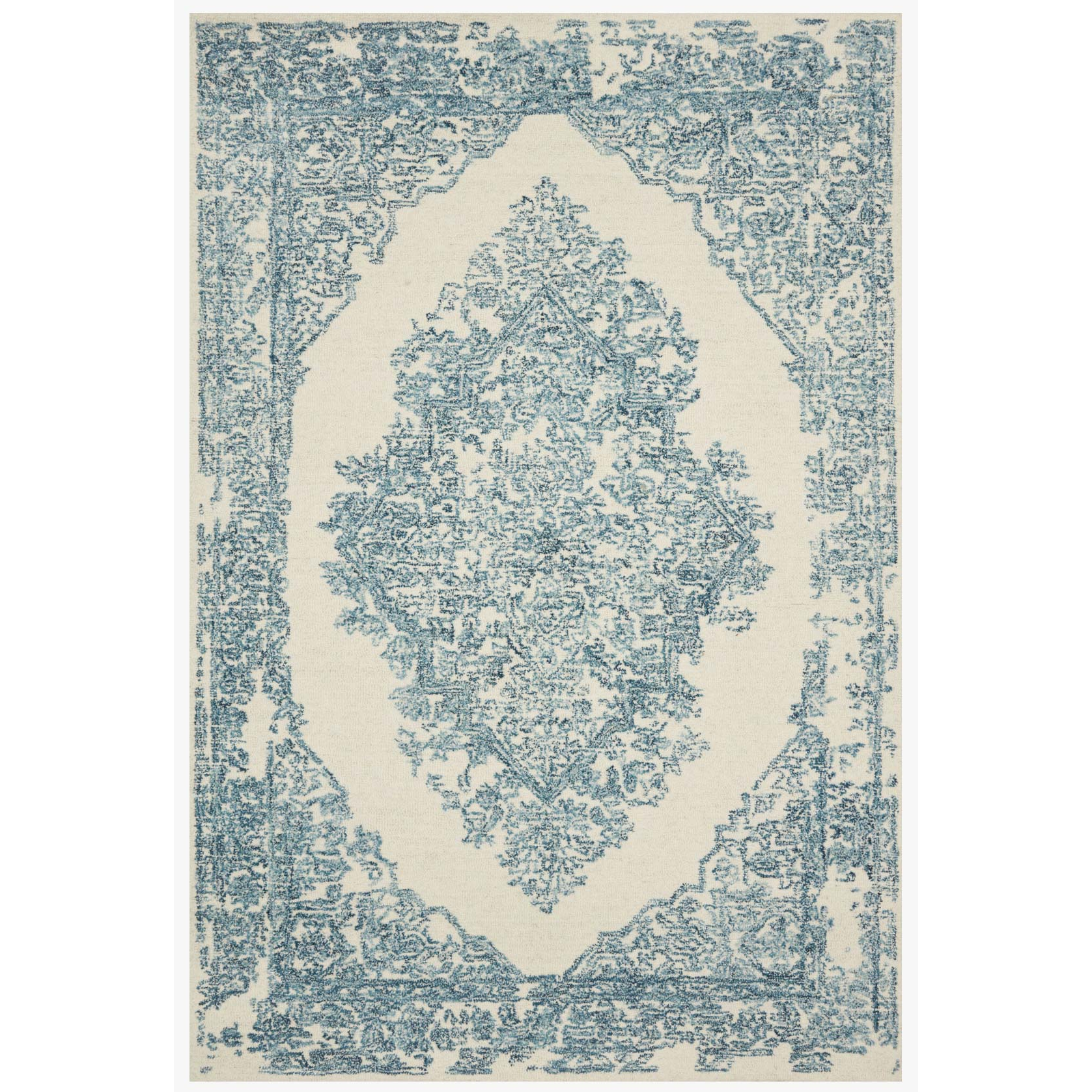 cream rug with blue traditional detail