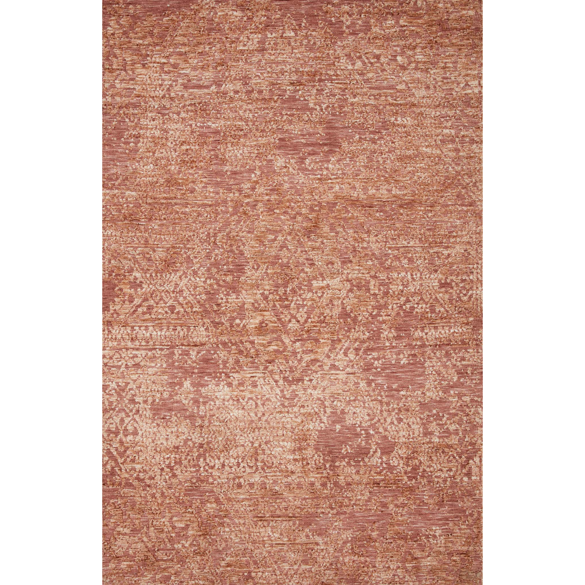 modern deep pink area rug with distressed detail