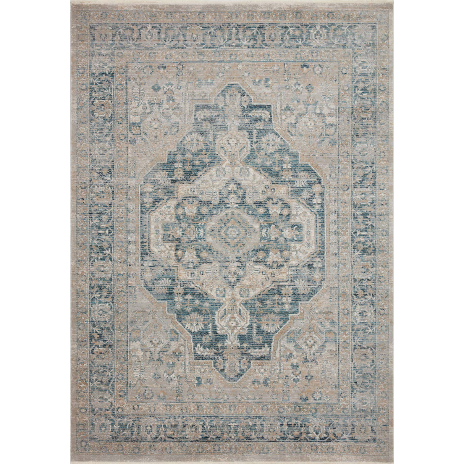 beige and blue traditional area rug with floral detail