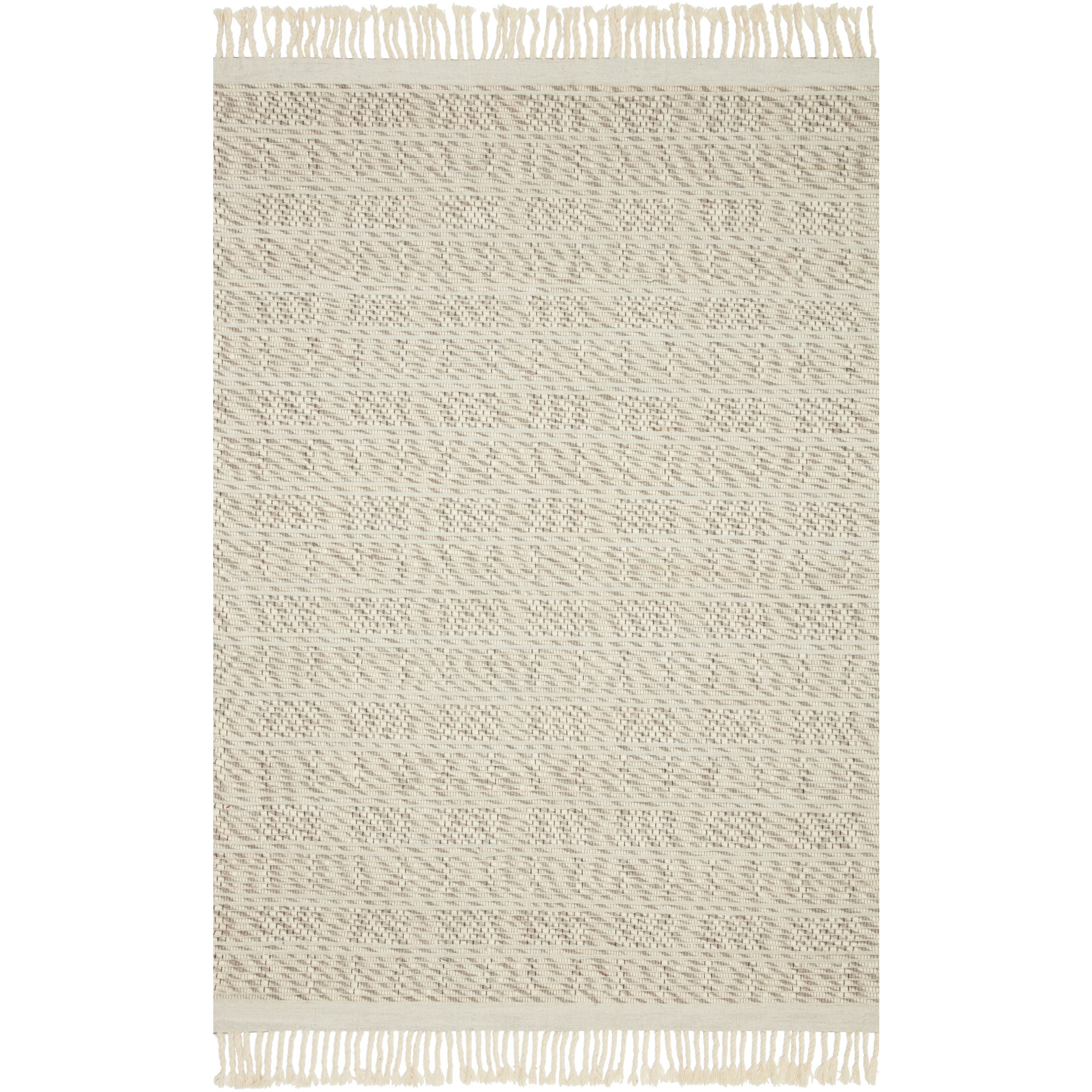 modern textured beige area rug with tassel fringe