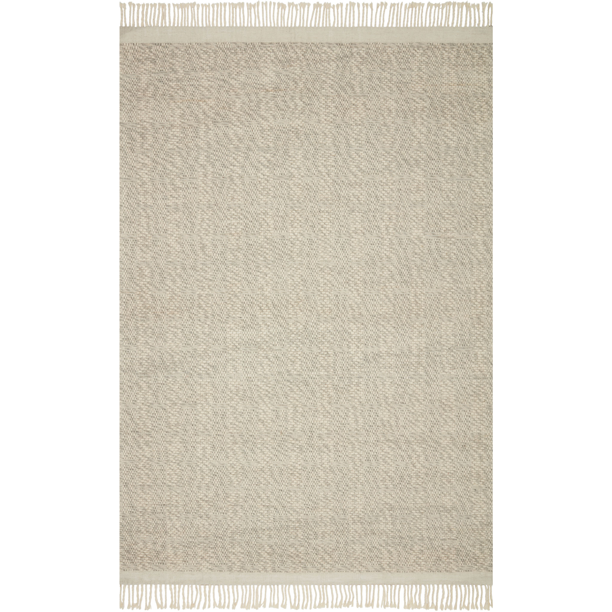 modern textured beige area rug with tassel fringe