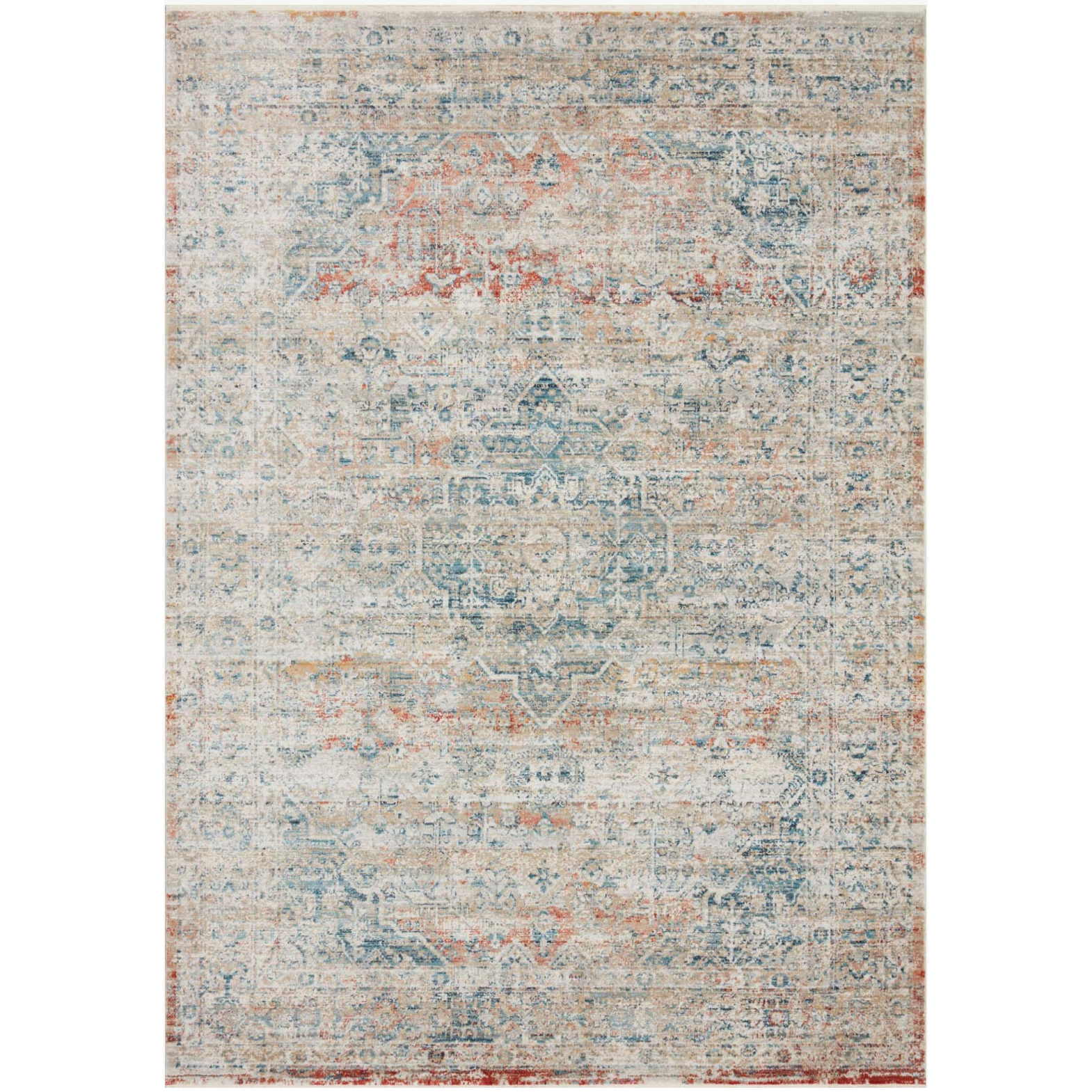 distressed multi-colored traditional area rug with floral detail