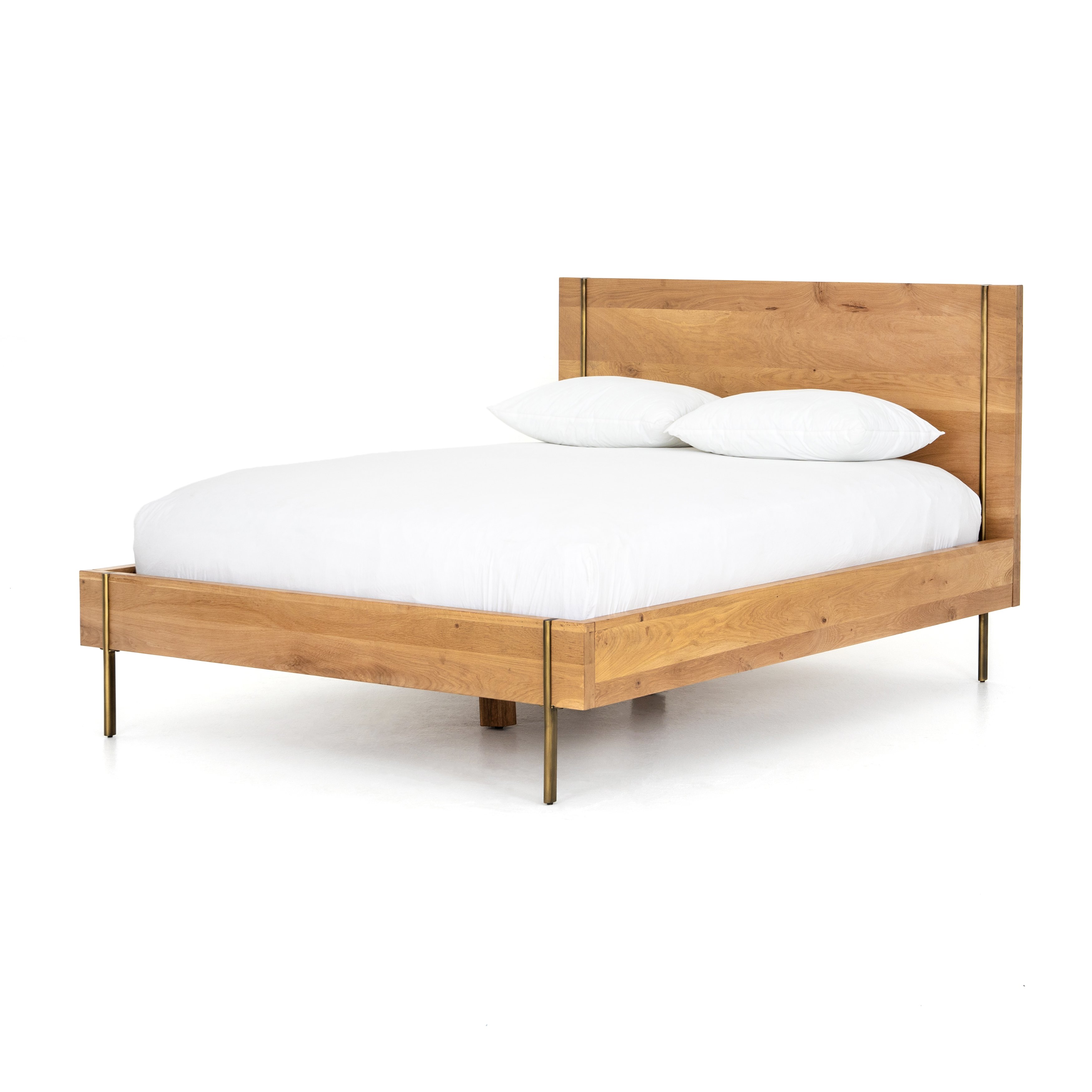 modern natural wooden bed with brass hardware and legsItems range from $1999.00 to $2199.00