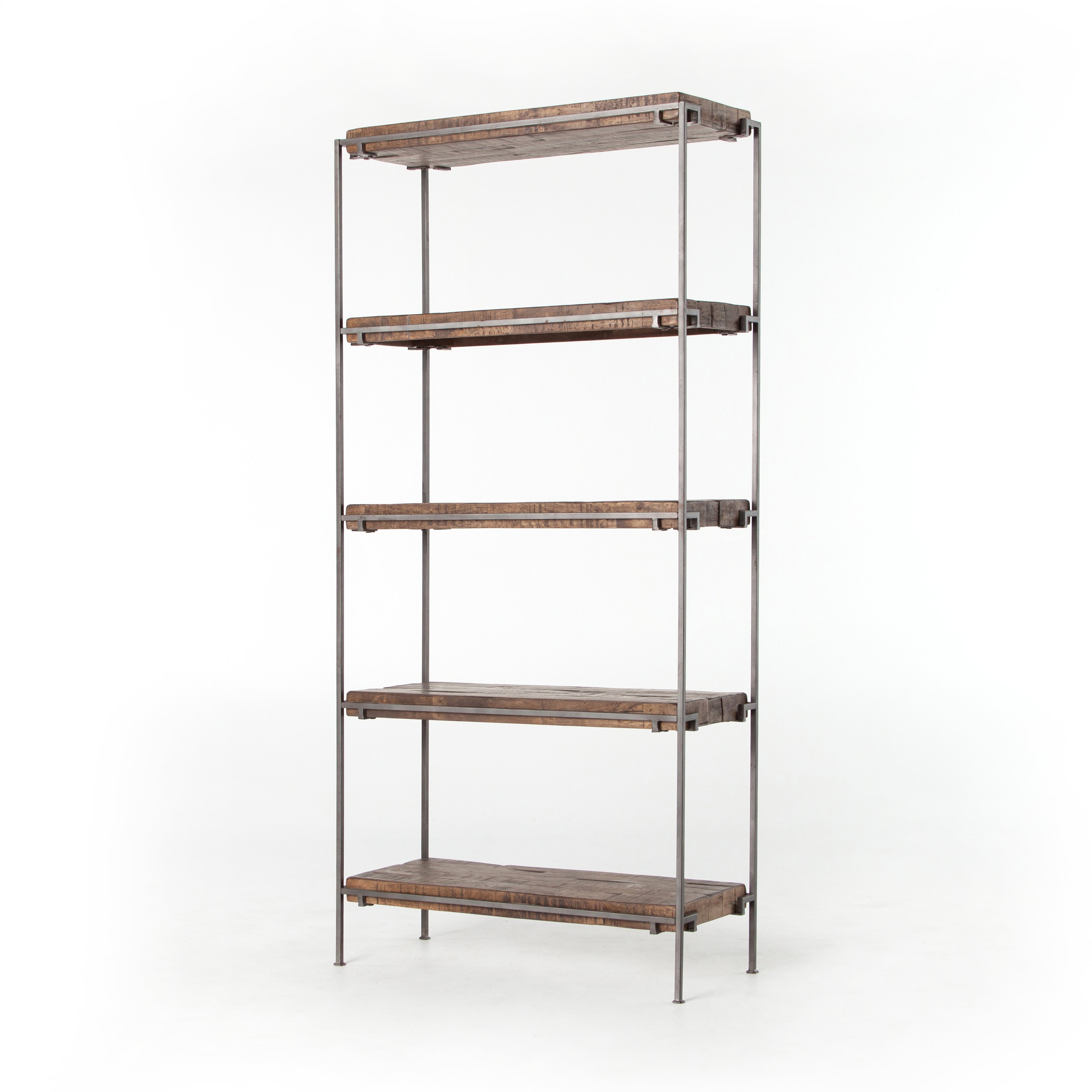 industrial metal and wood bookshelf