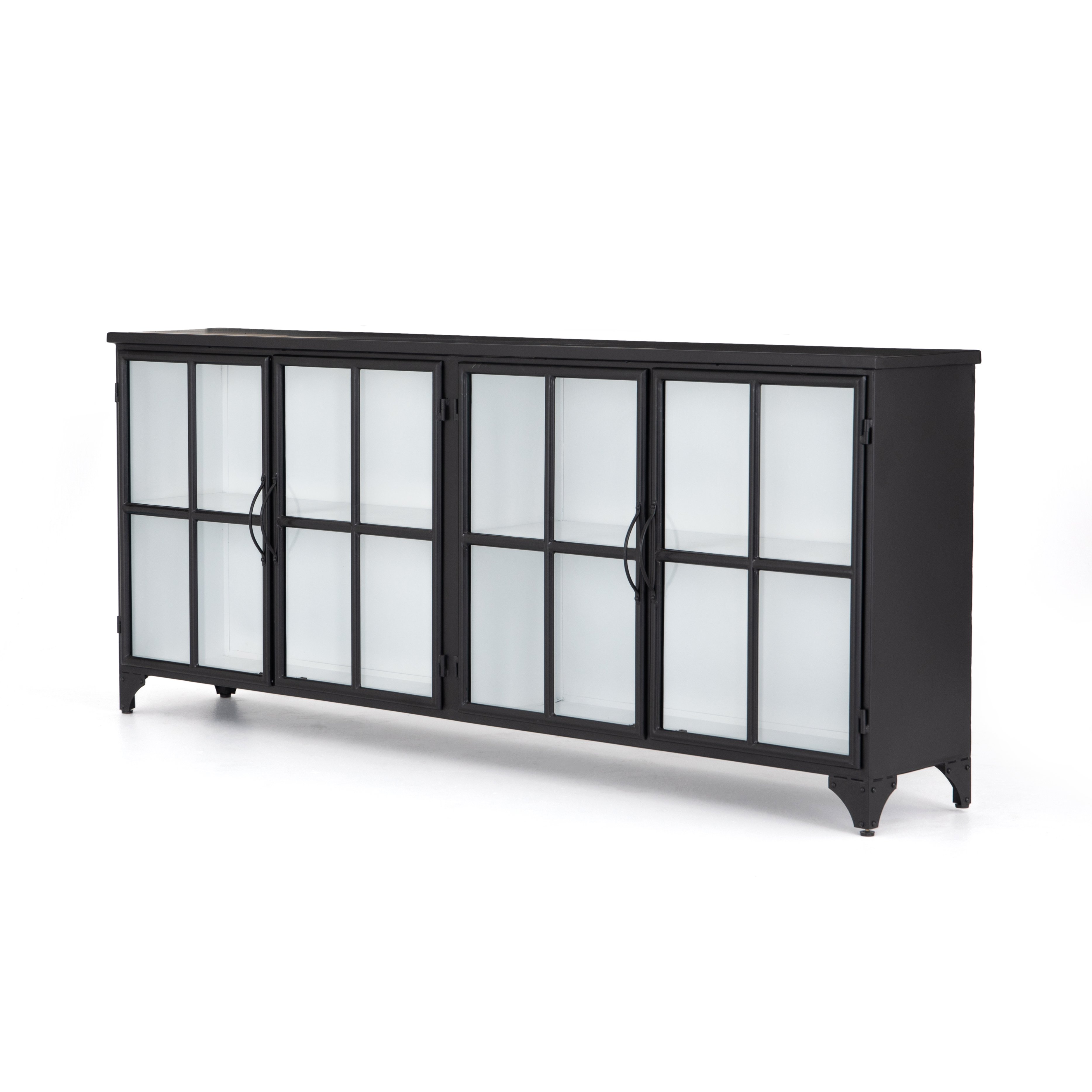 black metal sideboard with white interior and glass cabinet doors On sale for $1599.20, discounted from $1999.00