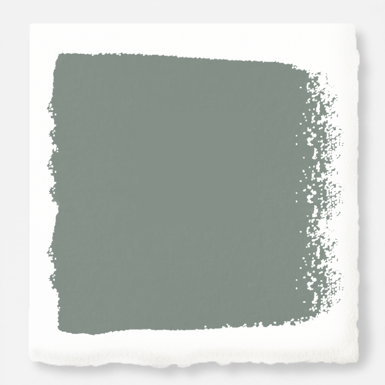 Deep gray with hues of rich blue and sage green interior paint named silverado sage