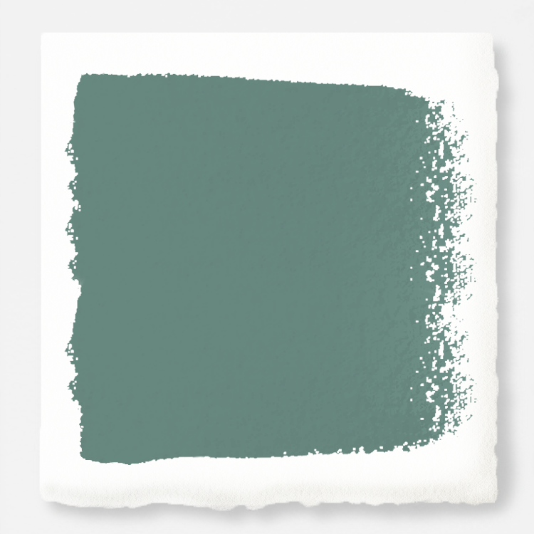 Dark aqua blue blended with a bit of ashy sage green interior paint