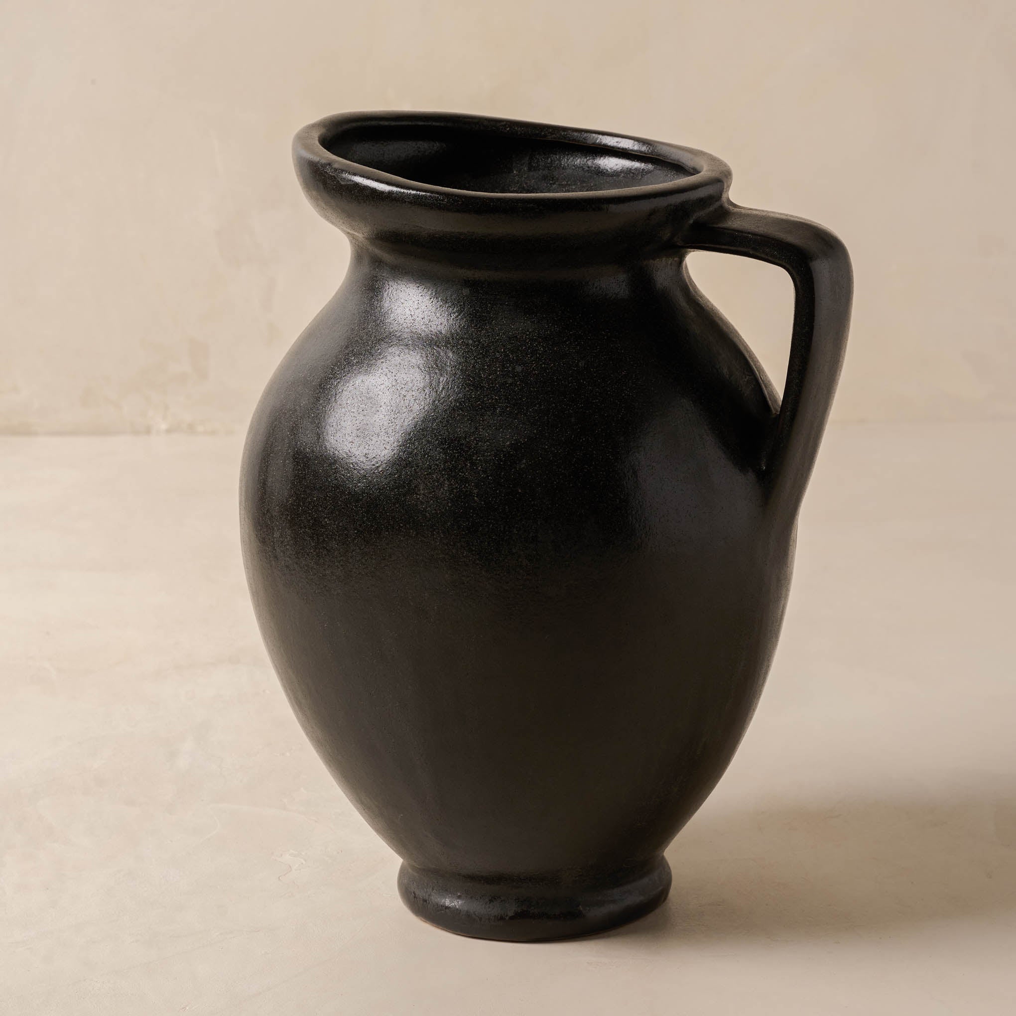 Marcel Distressed Black Ceramic Vase with Handle