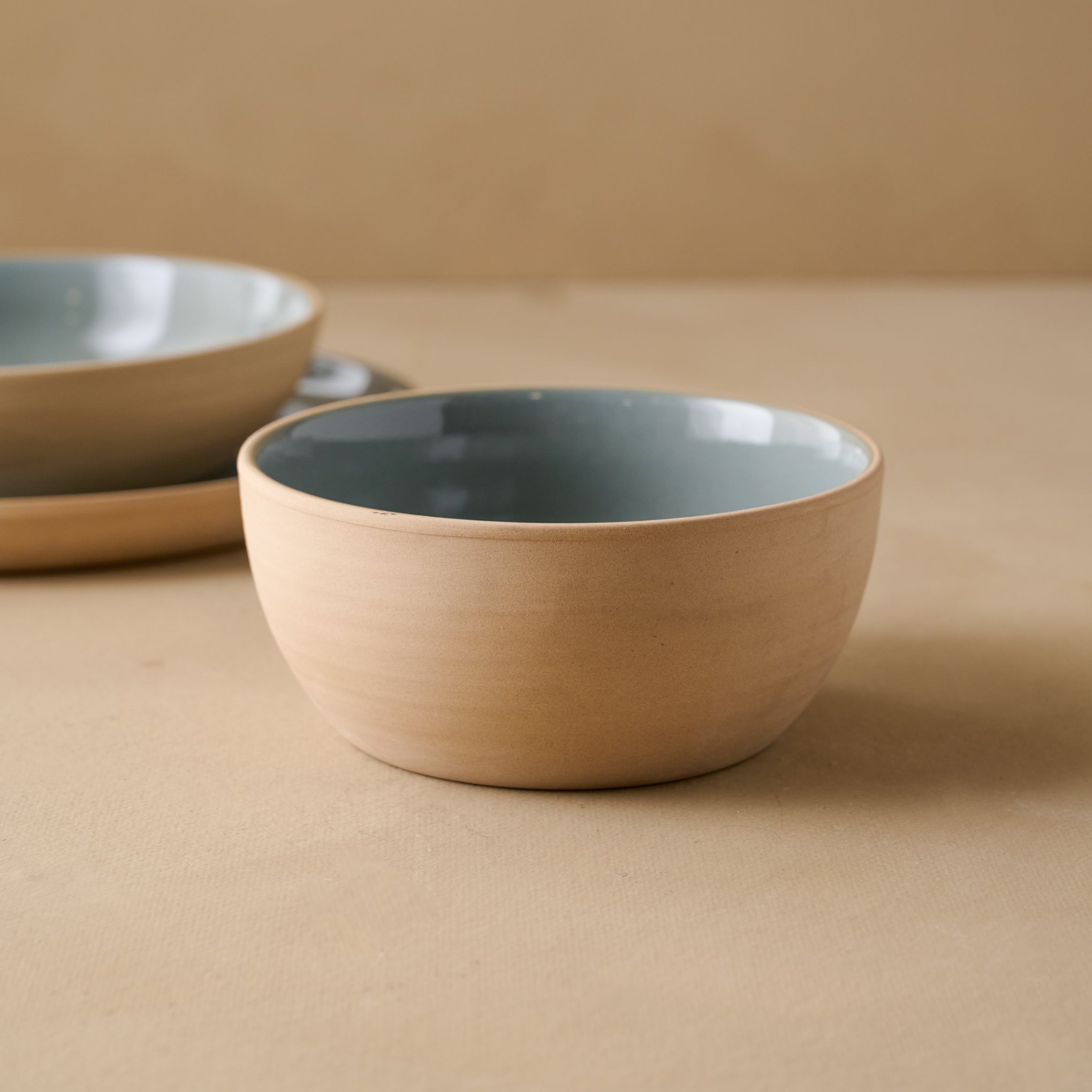 Lakelynn Cereal Bowl with blue glazed interior and tan exterior