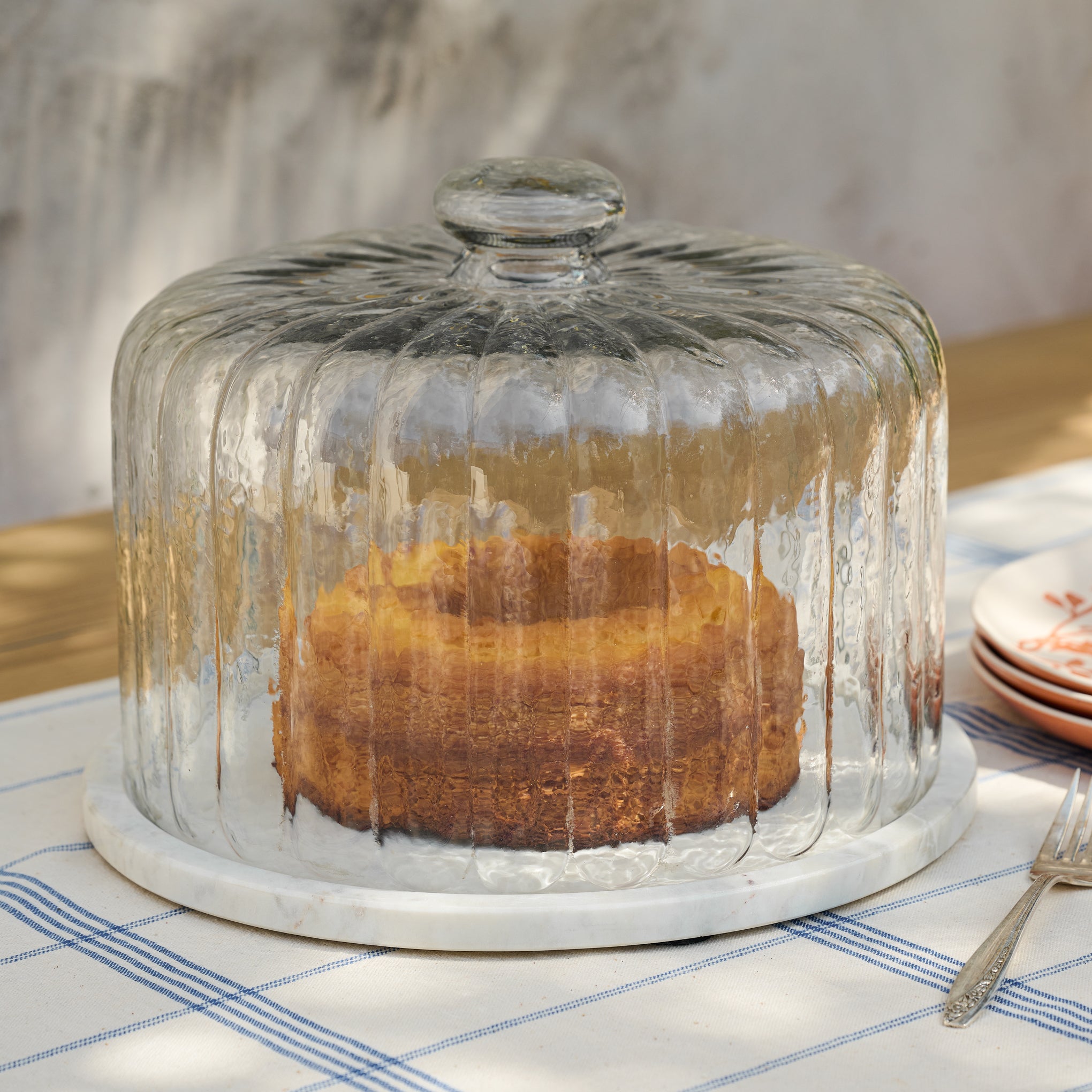 Large Beaded Edge Cake Stand With Glass Dome