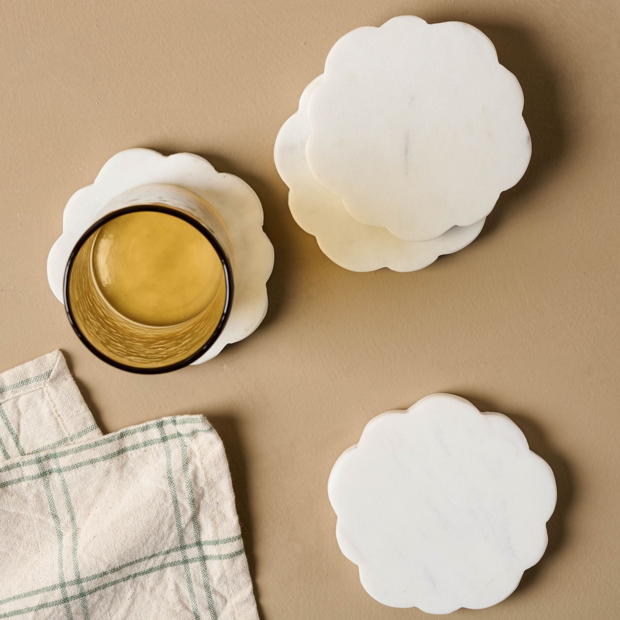 Magnolia White Marble Scalloped Coaster Set $24.00