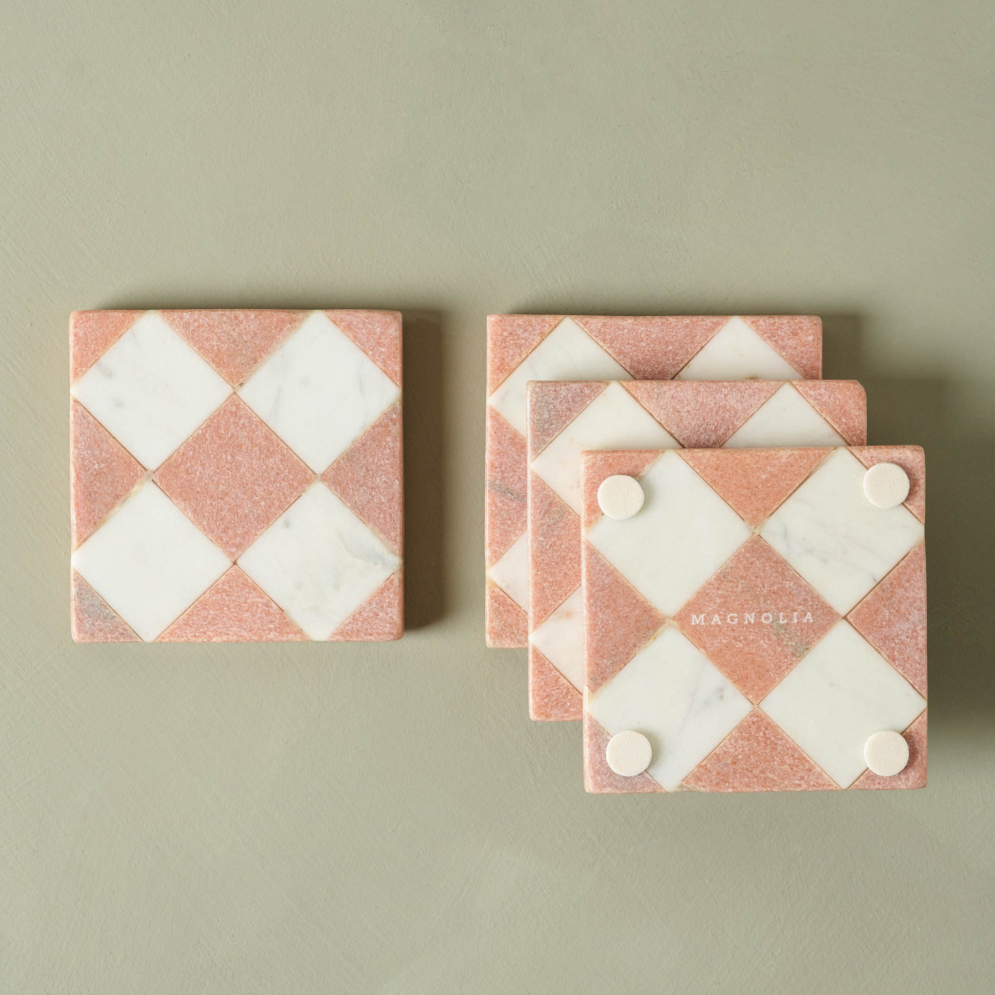 Set of 4 Marble Coasters with Brass Detailing