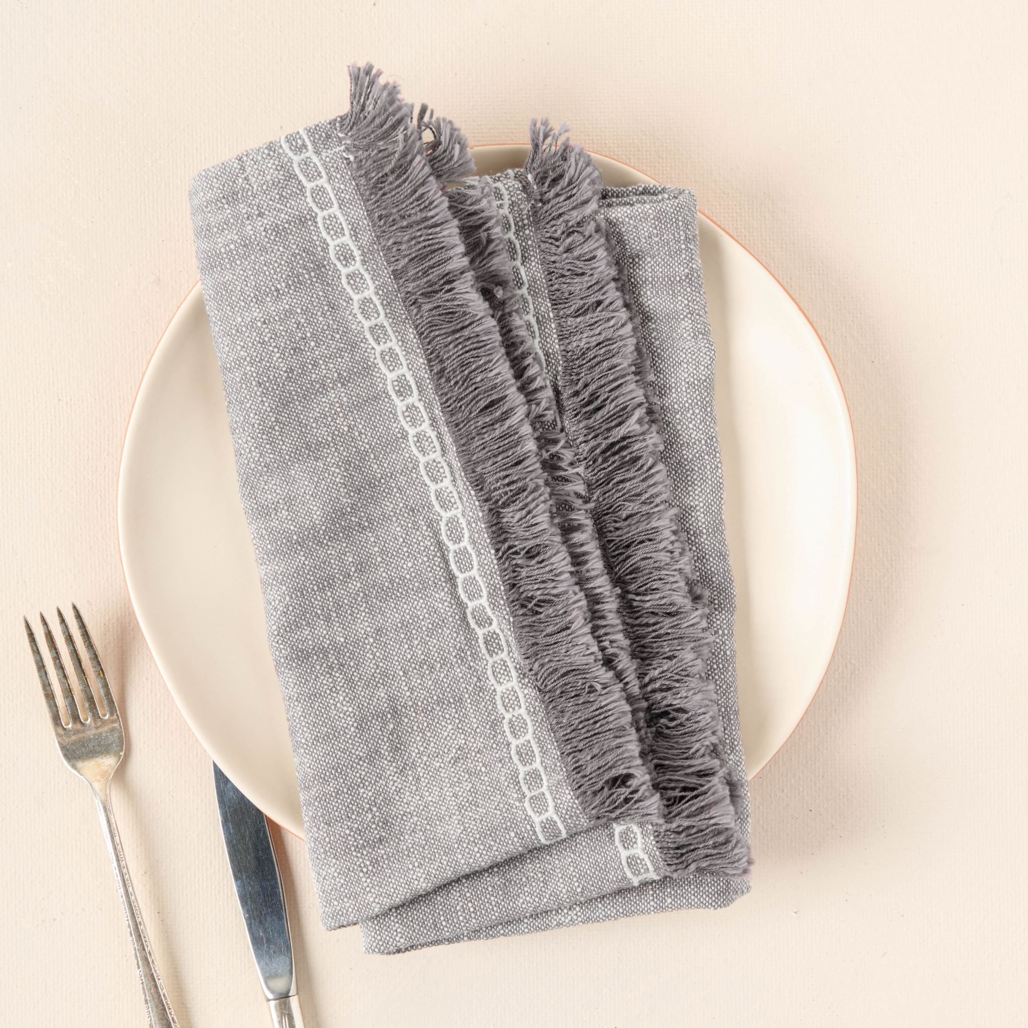 Grey Seersucker Cloth Napkins with Color Edging, set of 8 – Dot and Army