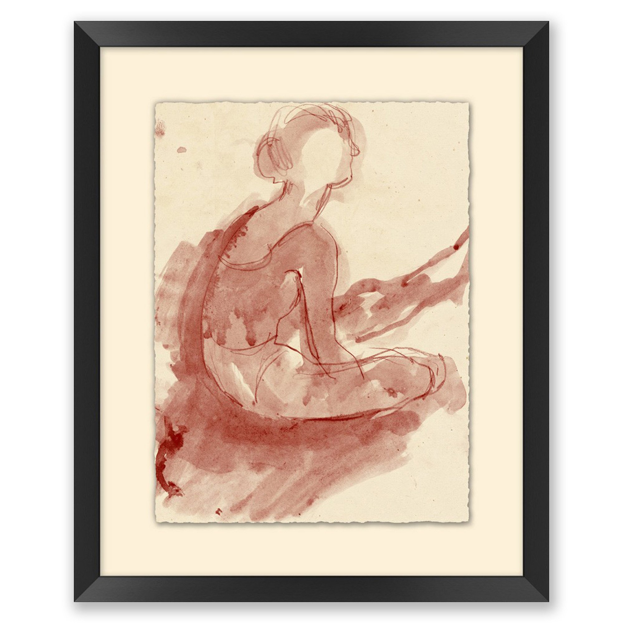 framed watercolor sketch of a dancer in a black frame