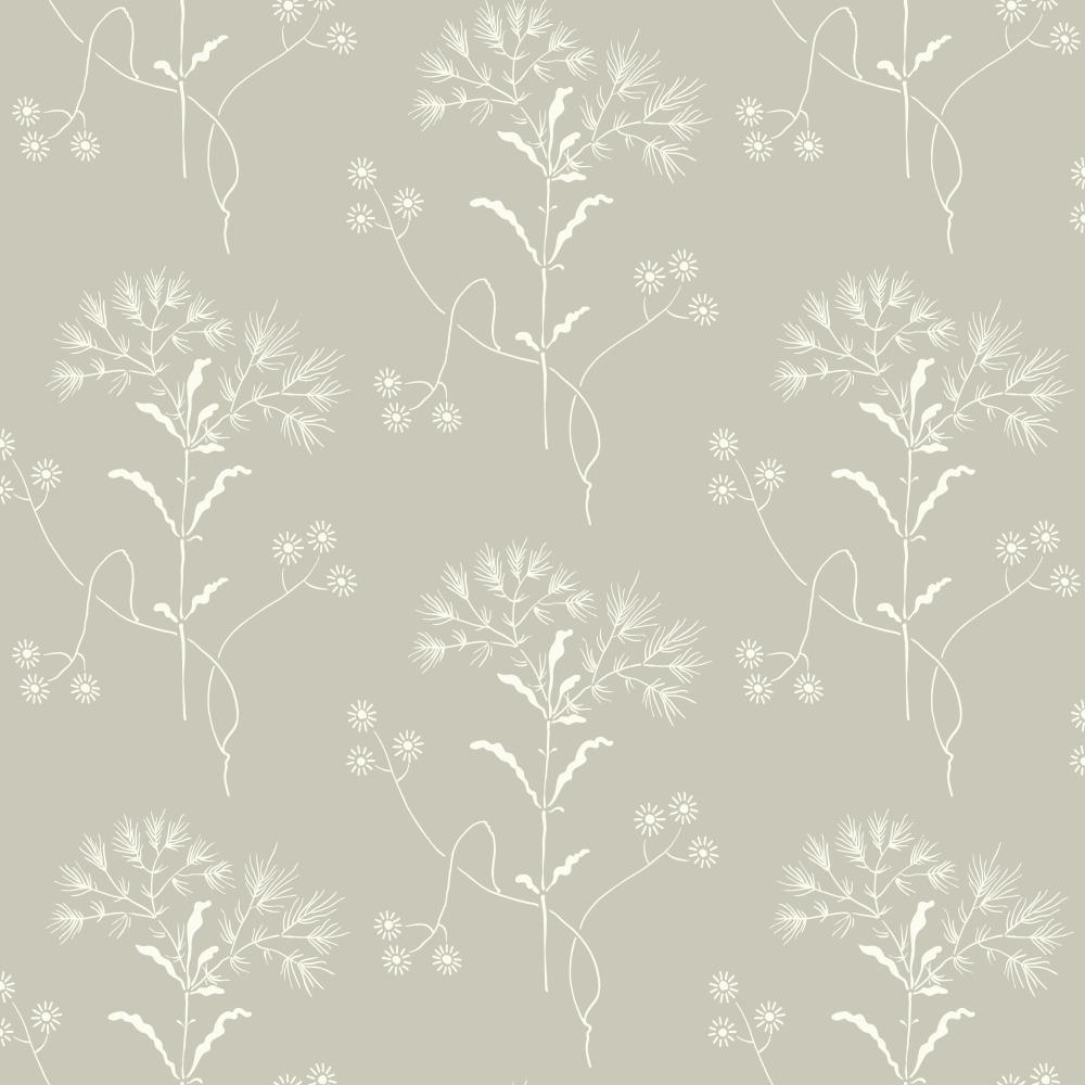 white wildflower pattern on grey wallpaper