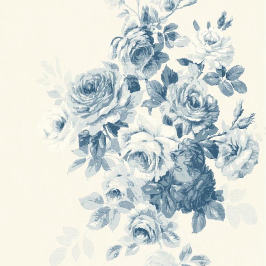 blue rose pattern on white wallpaper