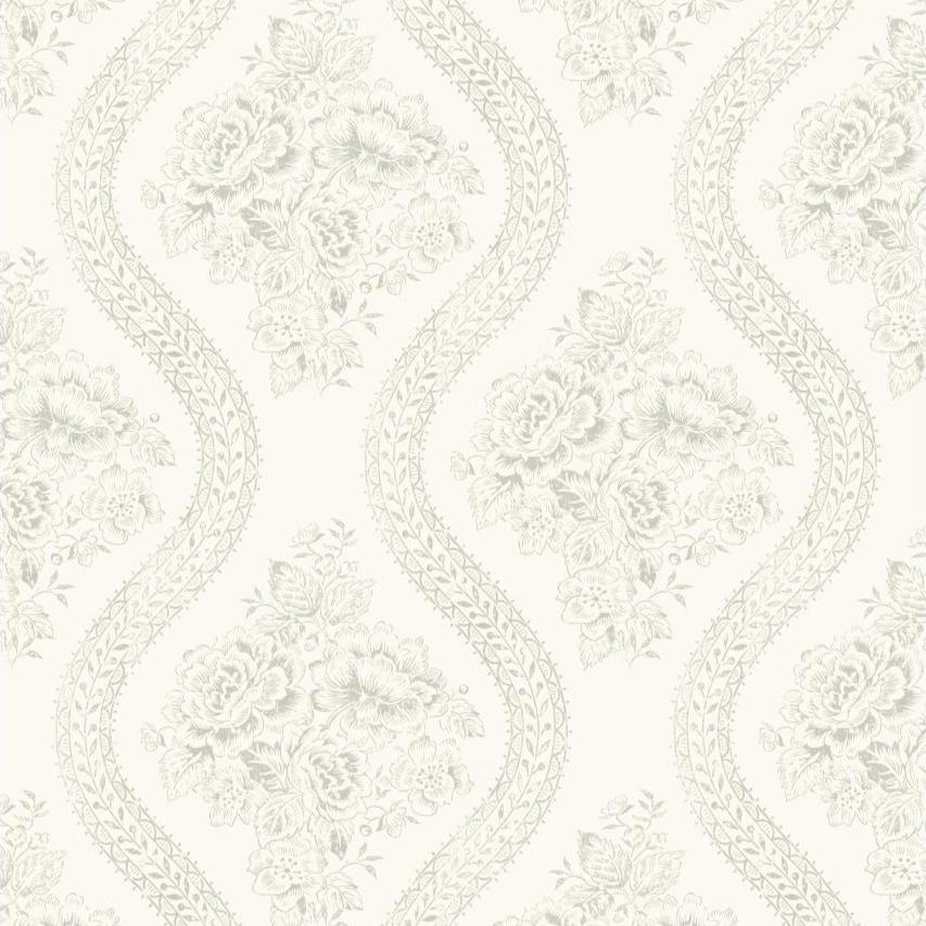 light grey floral pattern on white wallpaper