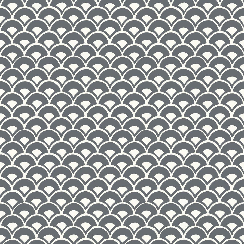 charcoal and white modern scallops pattern wallpaper