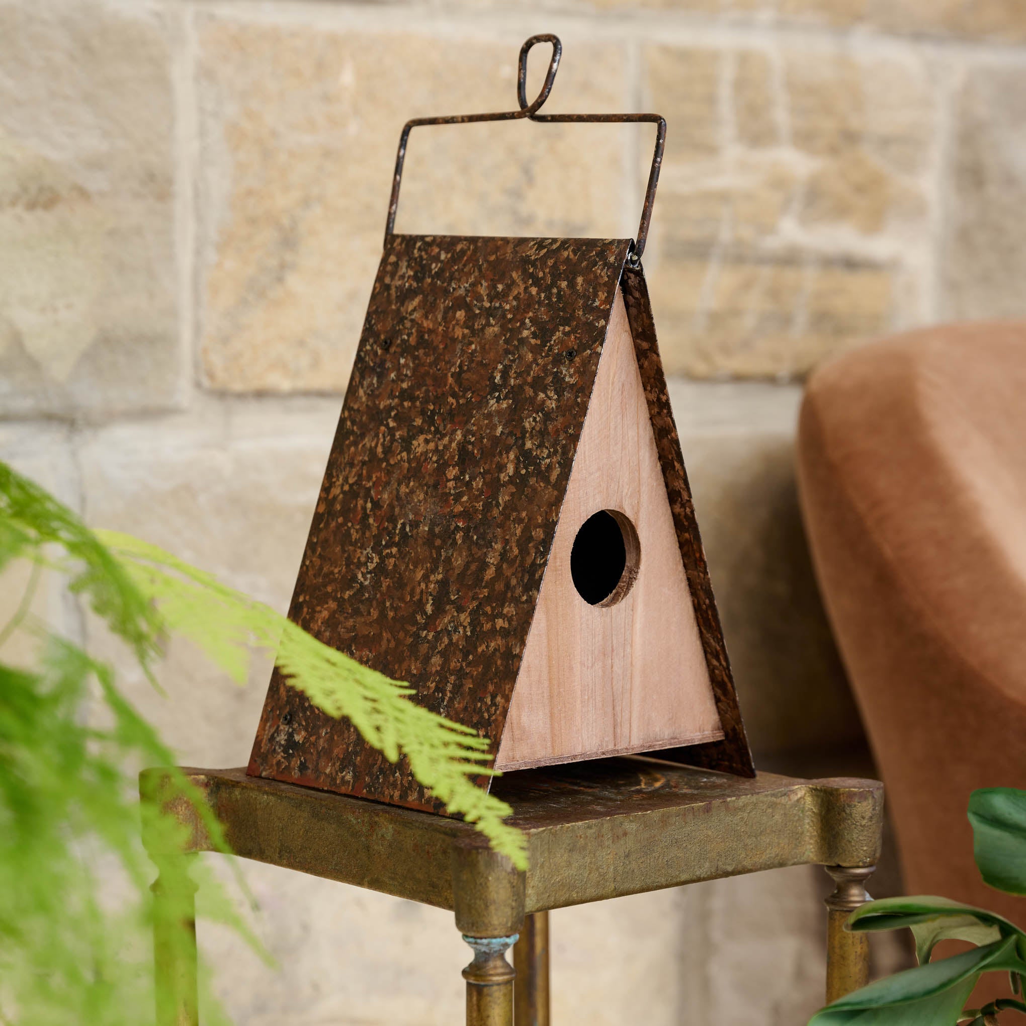 A-Frame Birdhouse on a porch