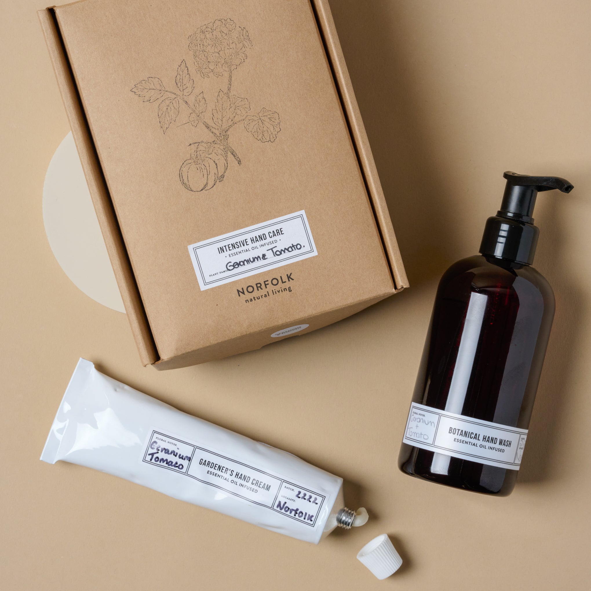 Intensive Hand Care Set - Geranium & Tomato Leaf next to packaging