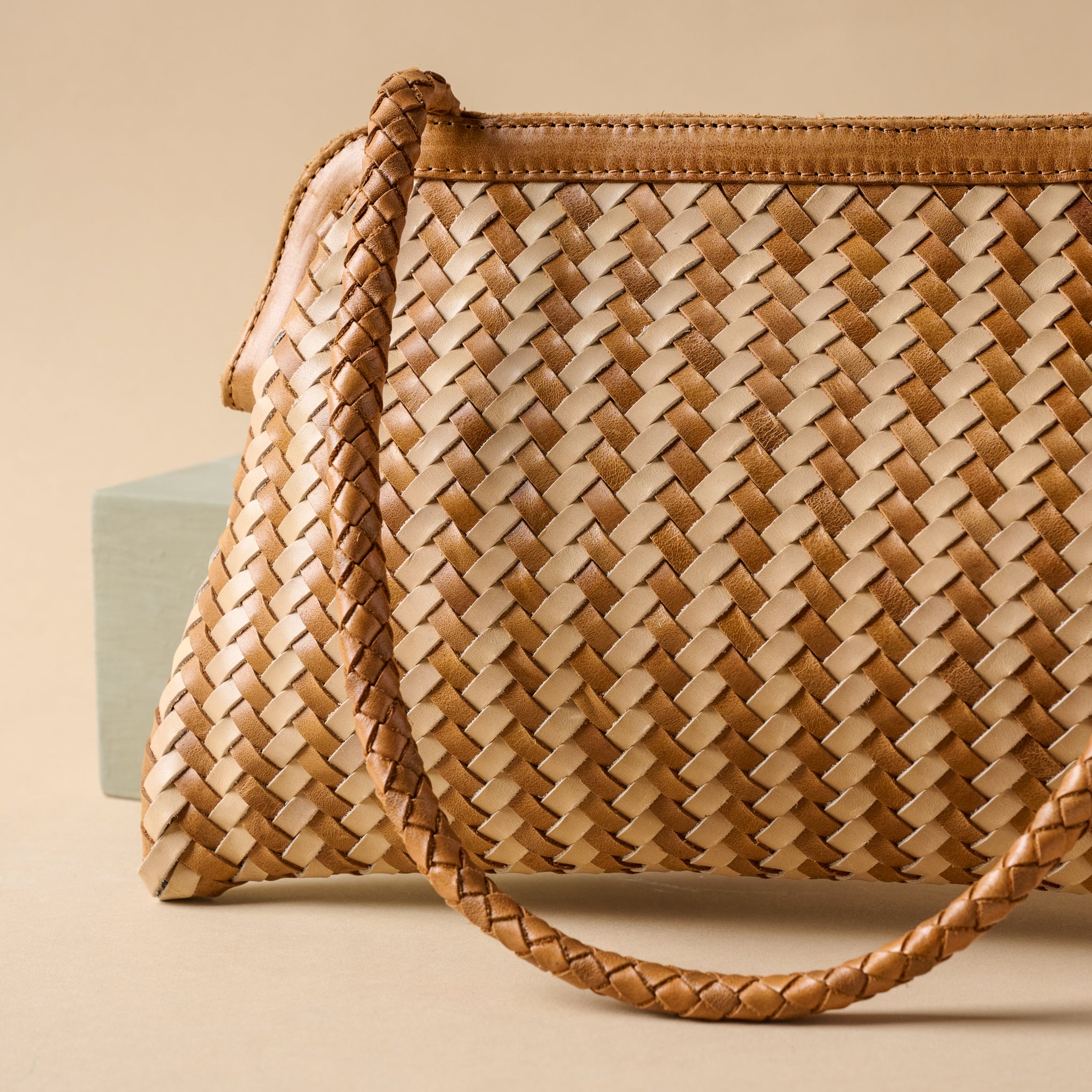 Sage Handwoven Leather Clutch