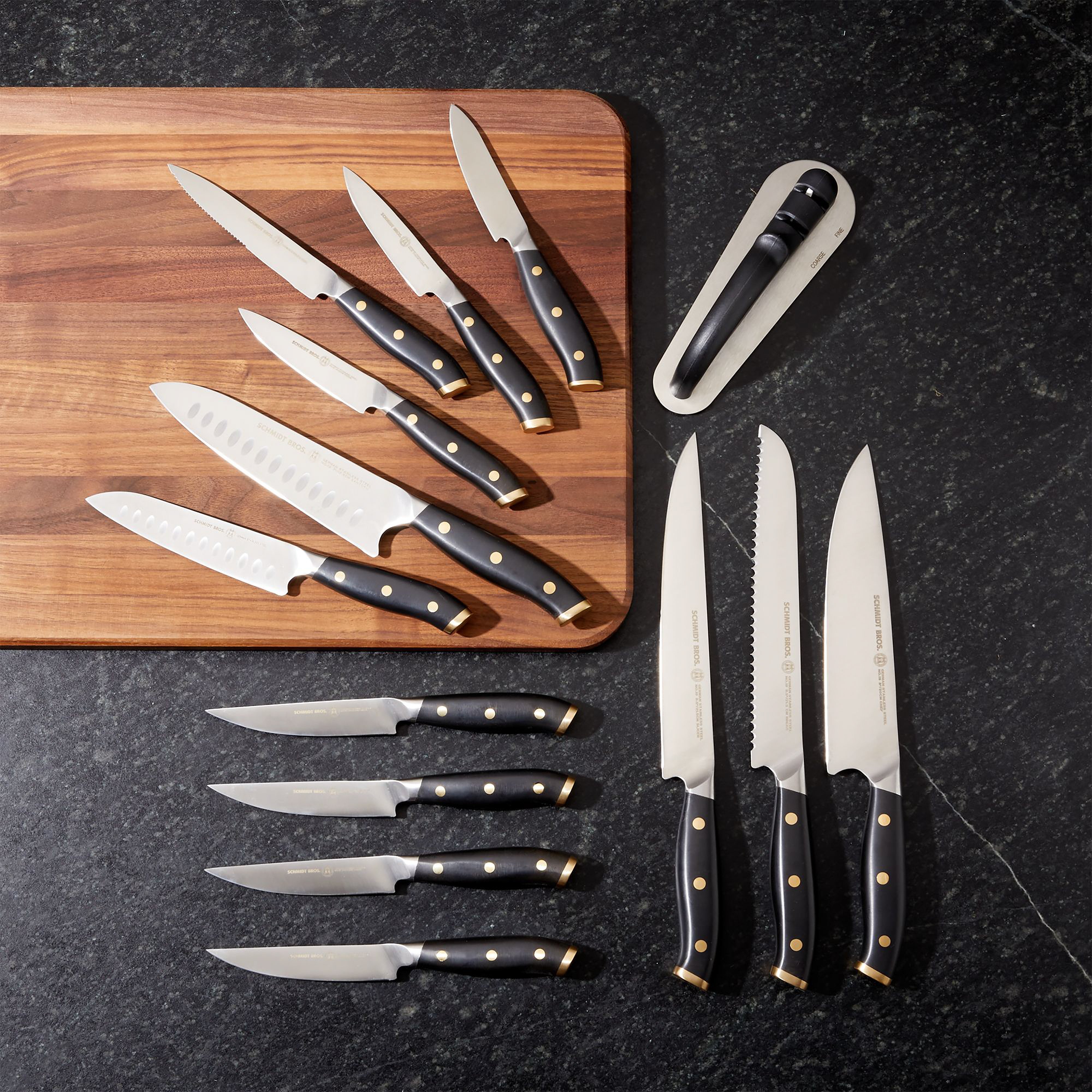 Schmidt Brothers Cutlery Brass & Walnut, 6-piece Knife Block Set