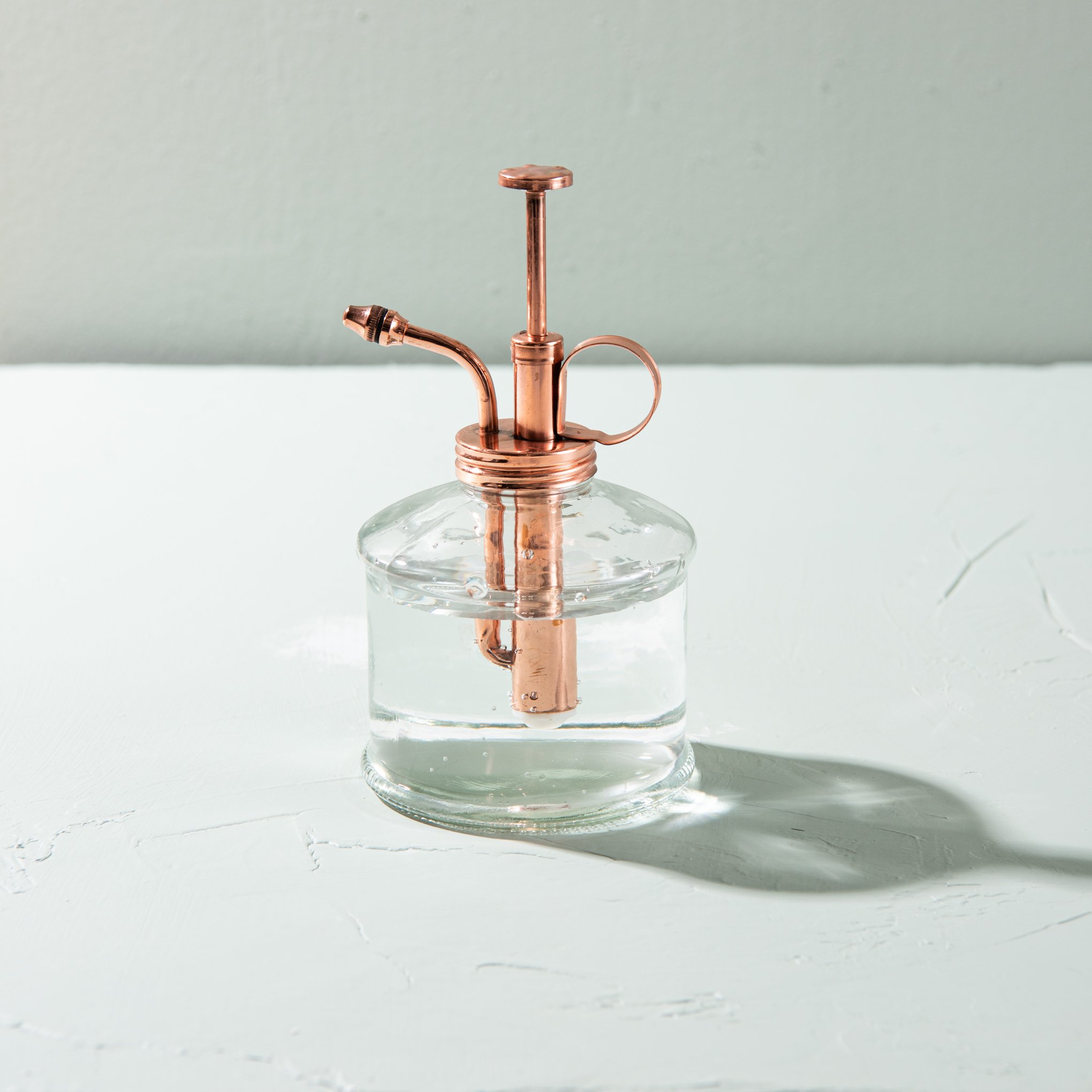 glass plant mister with copper finish spout