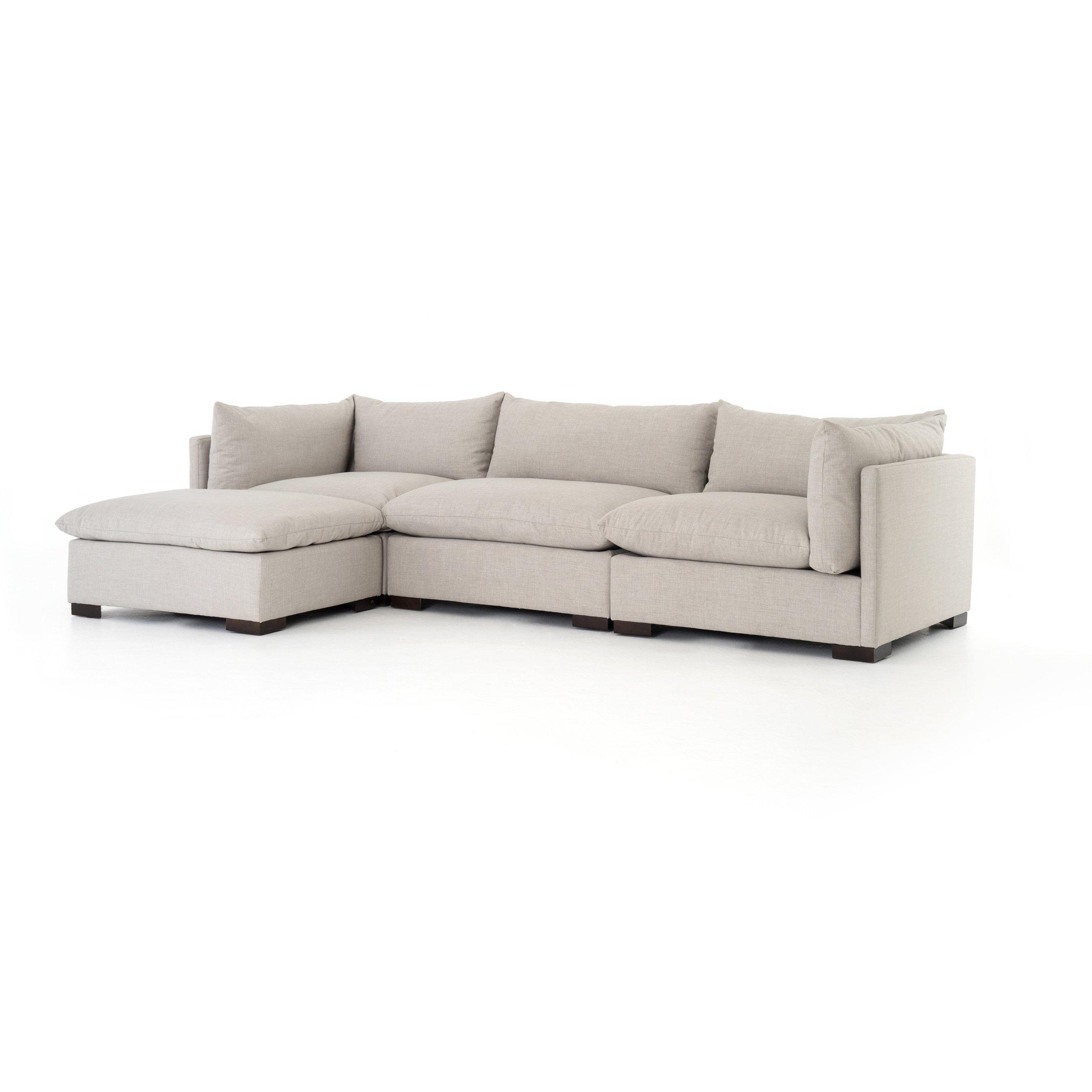 cream fabric sofa with ottoman