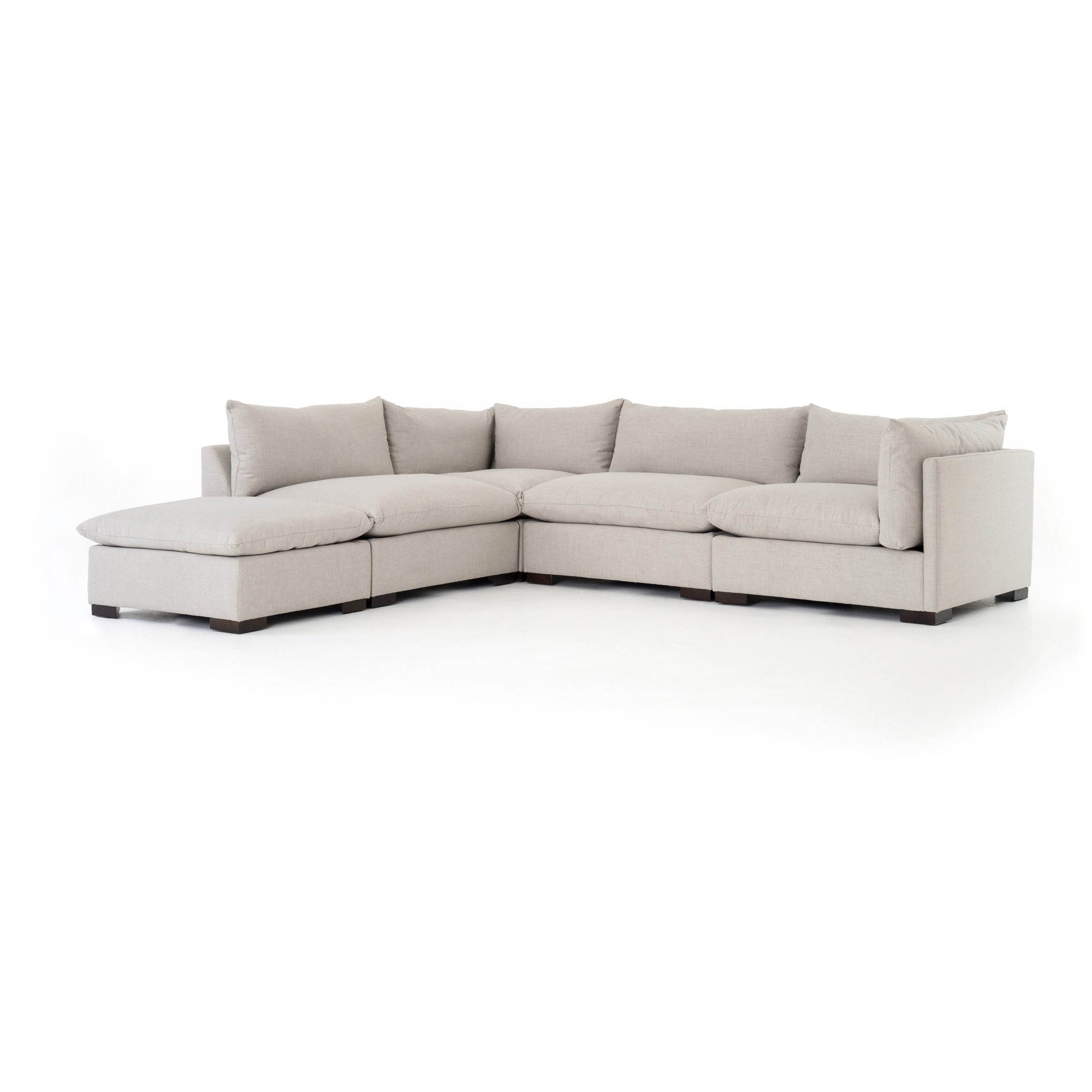 cream fabric L-shaped sectional sofa with ottoman for magnolia