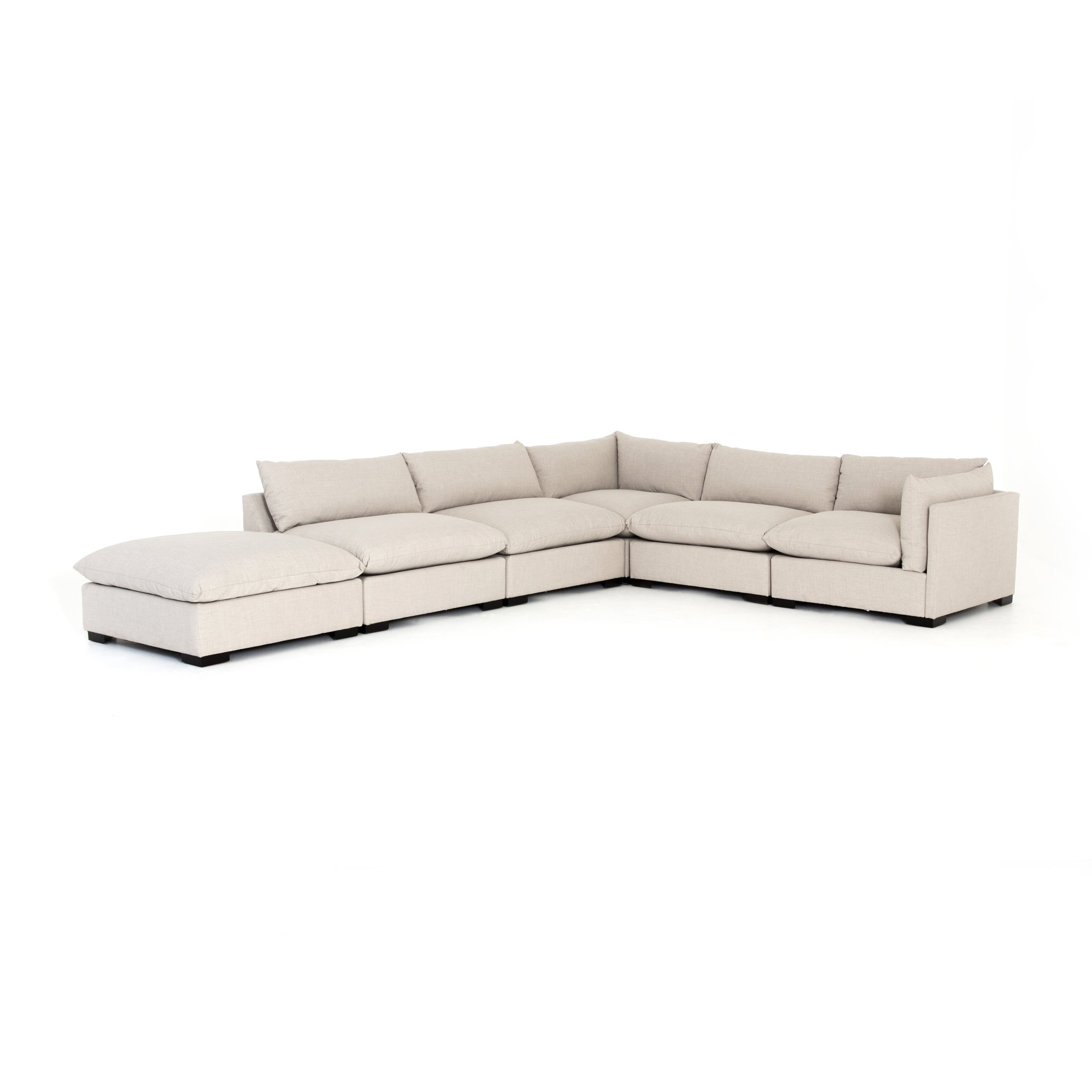 cream fabric L-shaped sectional sofa with ottoman for magnolia