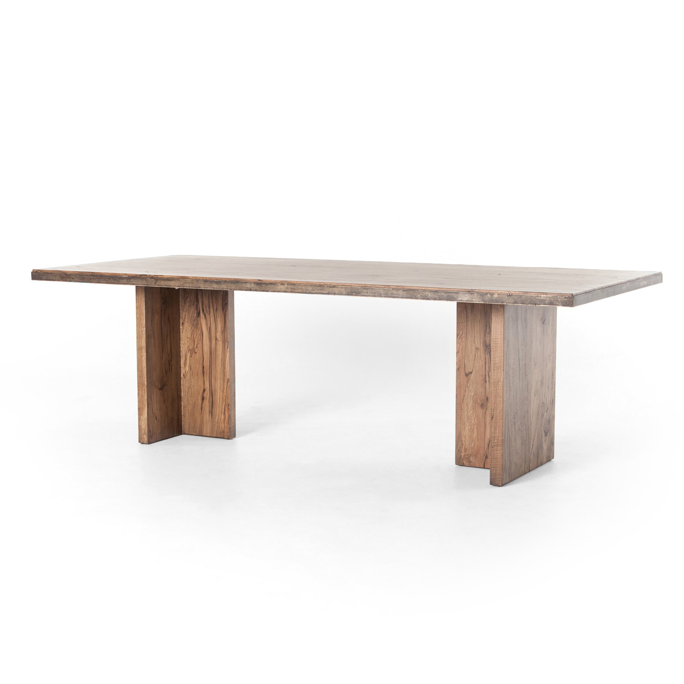 modern natural rectangular dining table with iron bordered top